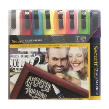 Picture of Securit Chalkmaster 6mm Liquid Chalk Pens Assorted Colours (8 pack)