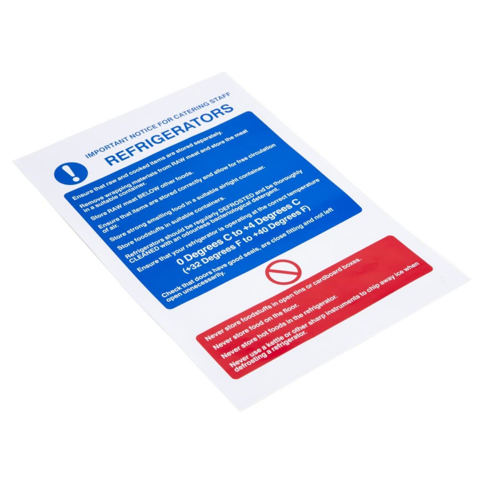 Picture of Vogue Refrigerator Guidelines Sign - W196