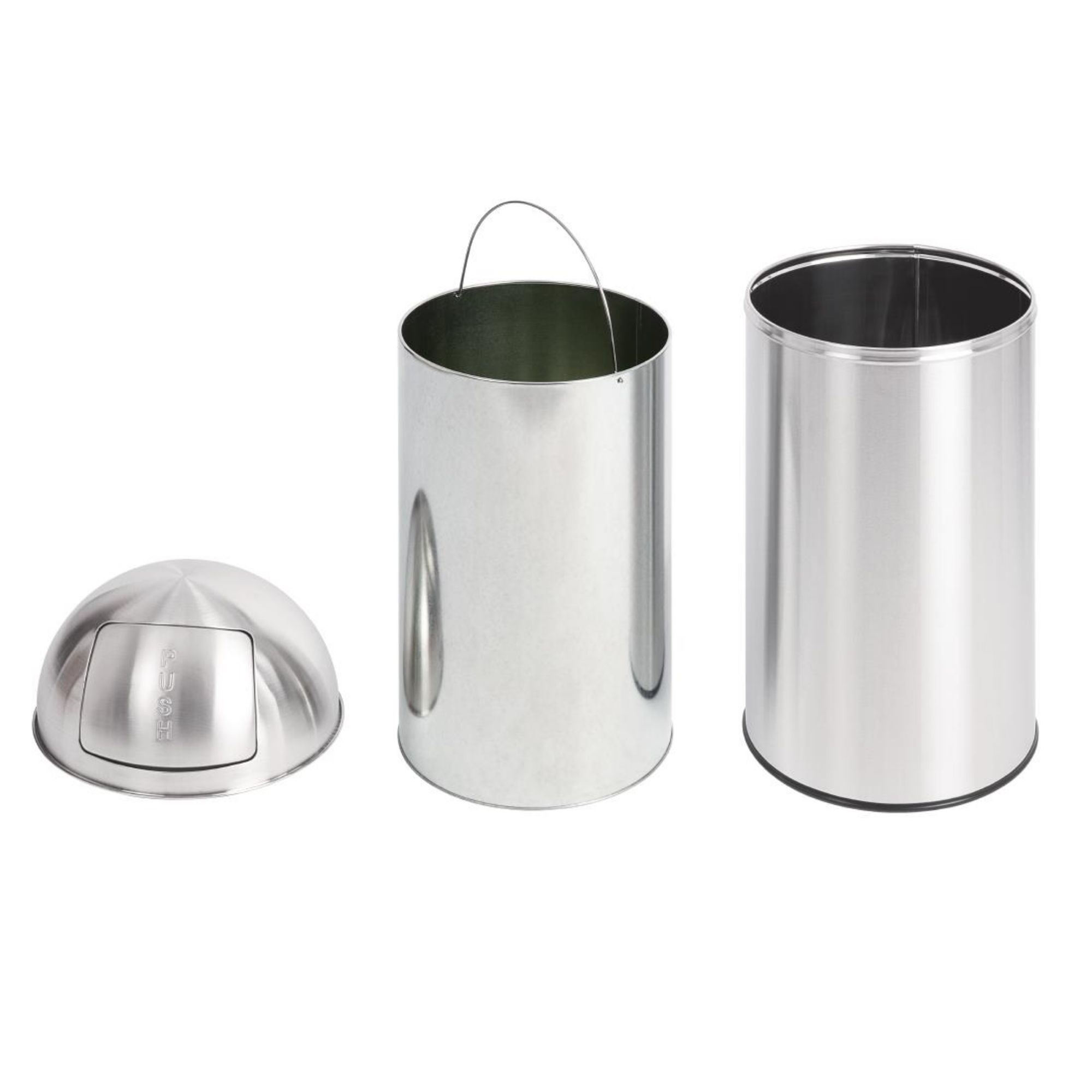 Picture of Bolero Stainless Steel Push Top Bullet Bin Silver 40Ltr