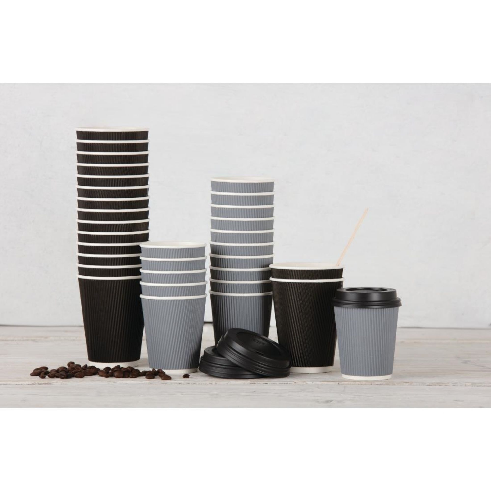 Picture of Fiesta Recyclable Coffee Cups Ripple Wall Charcoal 340ml / 12oz (Pack of 500)