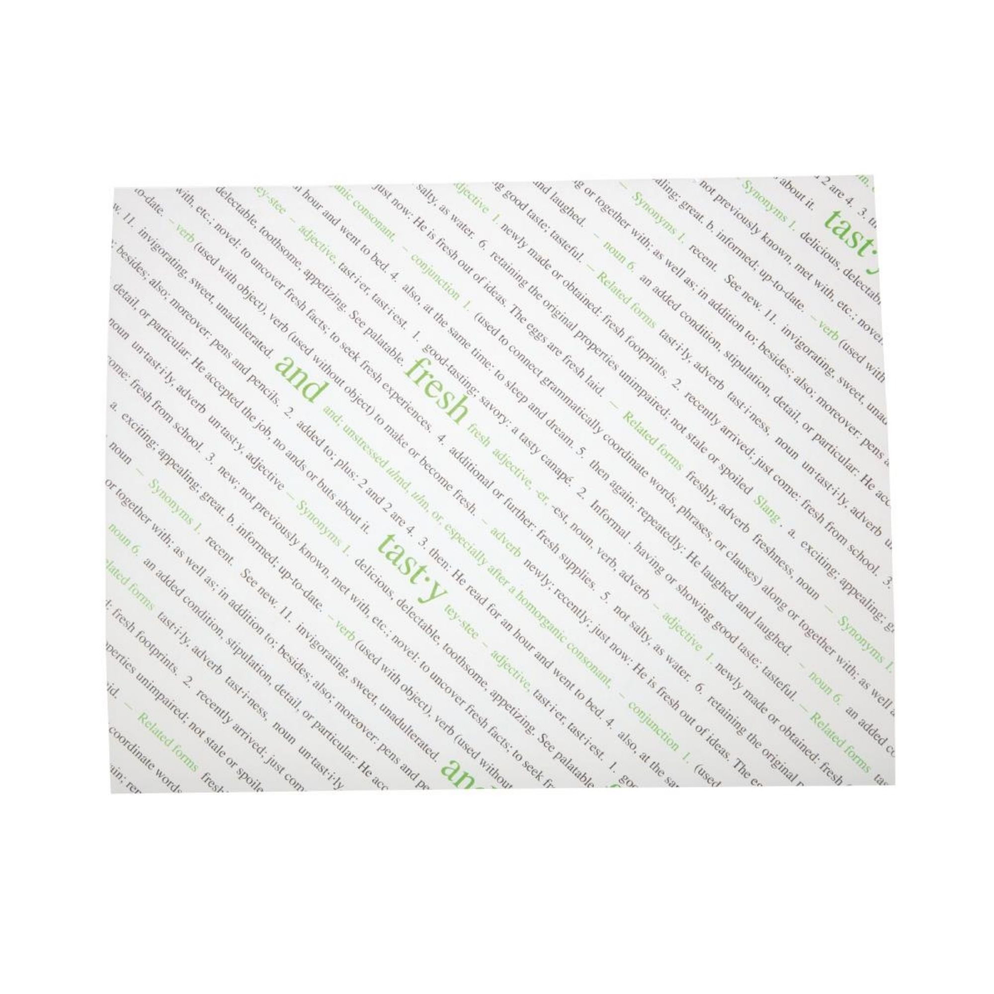 Picture of Greaseproof Paper Sheets Fresh and Tasty Print 255 x 203mm (Pack of 500) - GK975