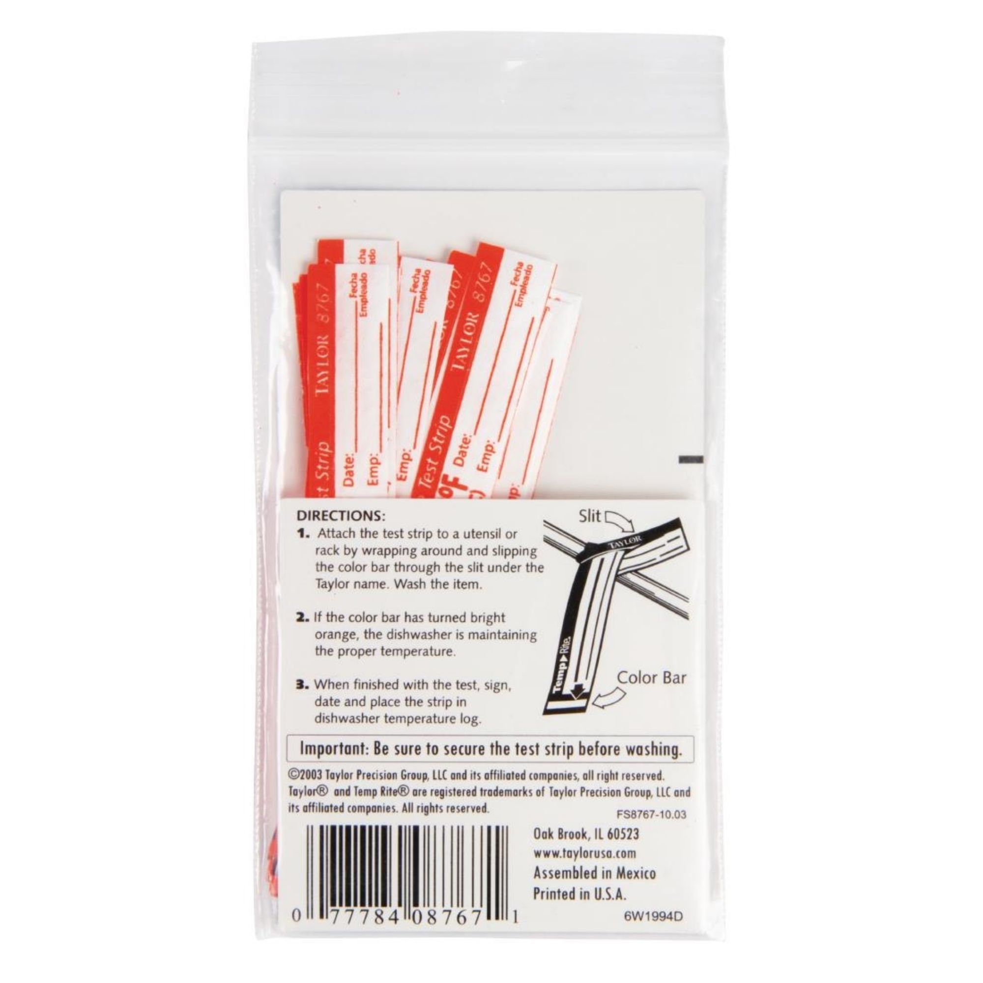 Picture of Dishwasher Temperature Test Strip (Pack of 25)