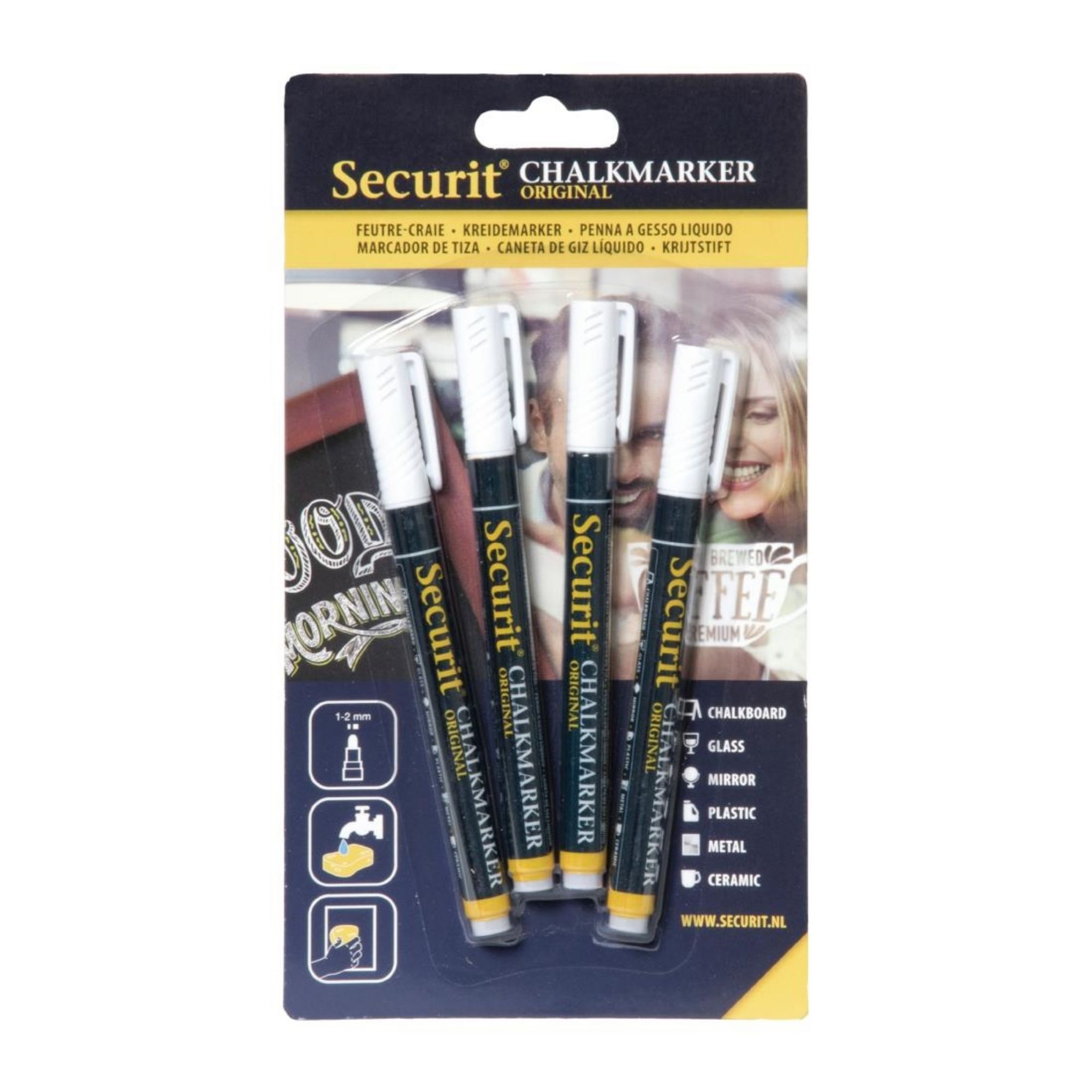 Picture of Securit 2mm Liquid Chalk Pens White (4 pack) - GJ551