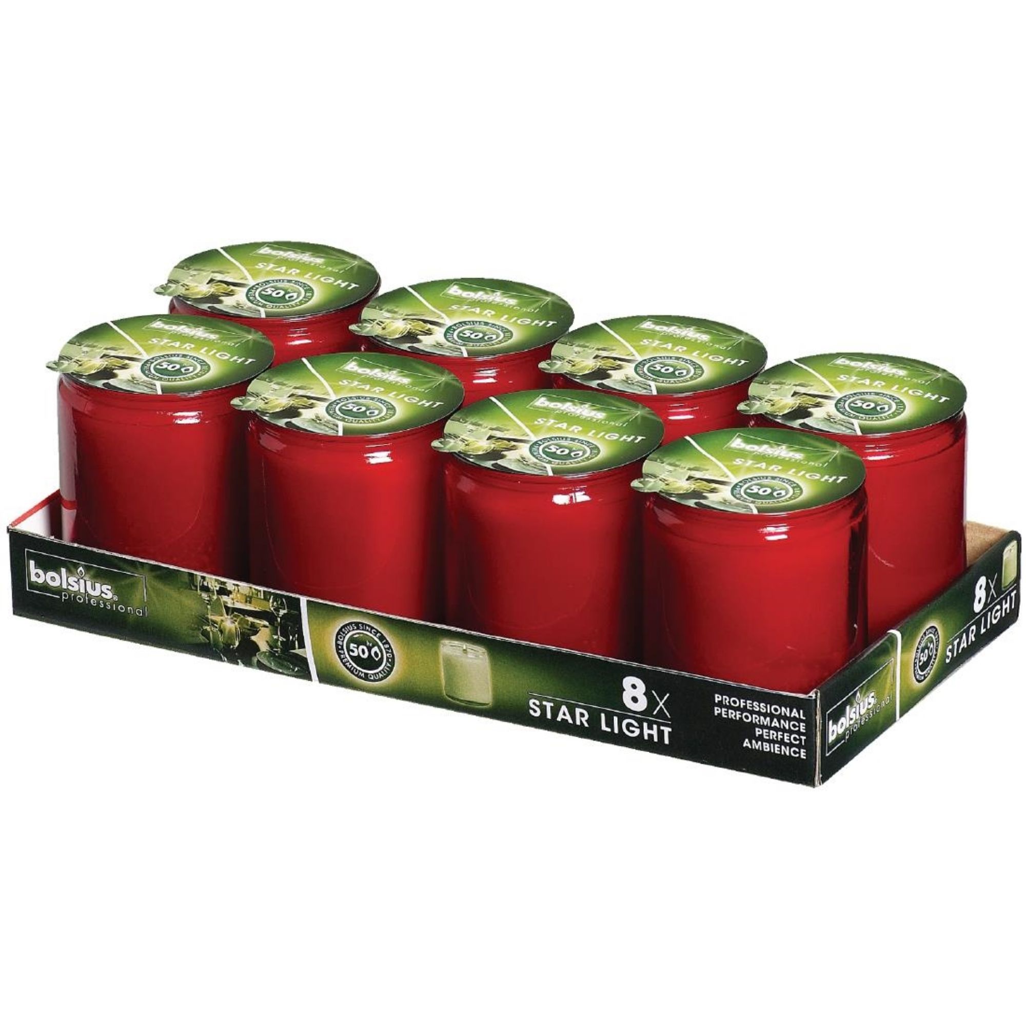 Picture of Bolsius Star Light Red Glass Candle Jars (8 pack)