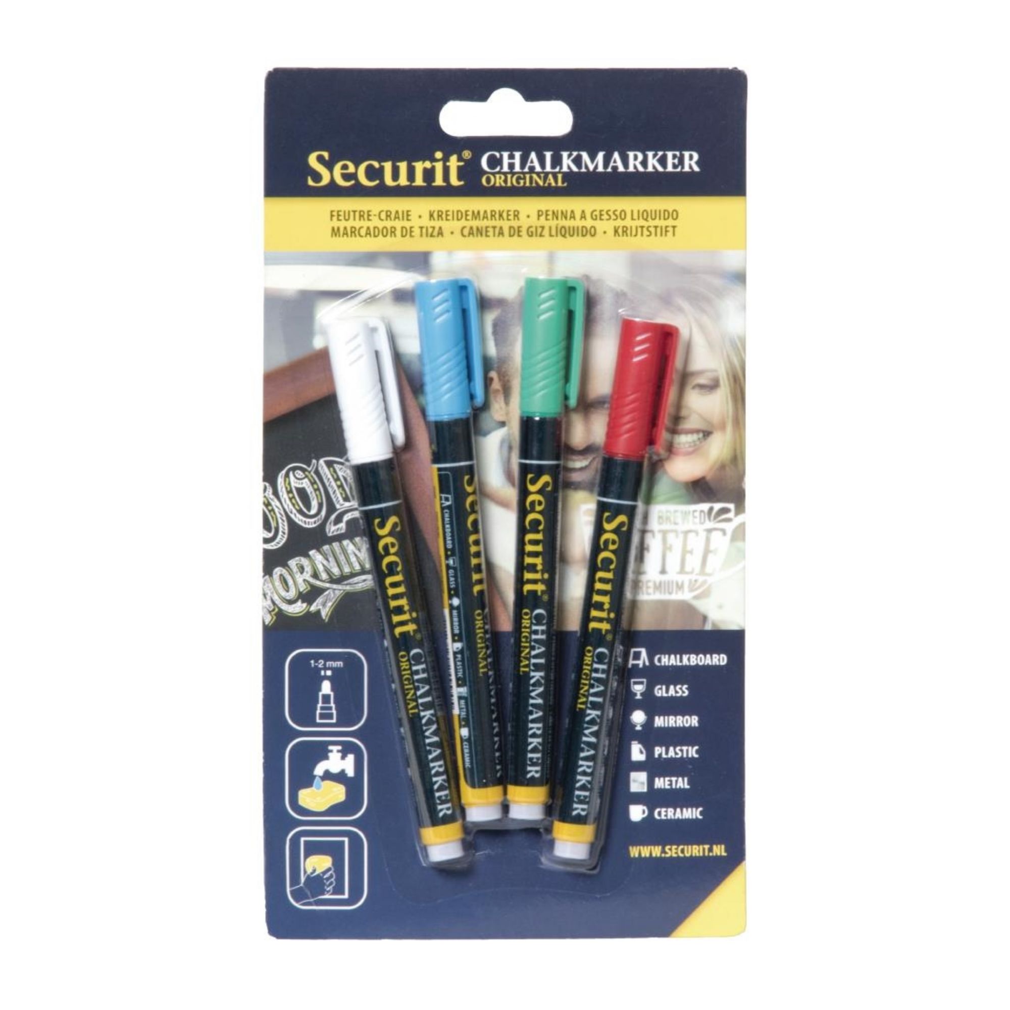 Picture of Securit 2mm Liquid Chalk Pens Assorted Colours (4 pack) - GJ550