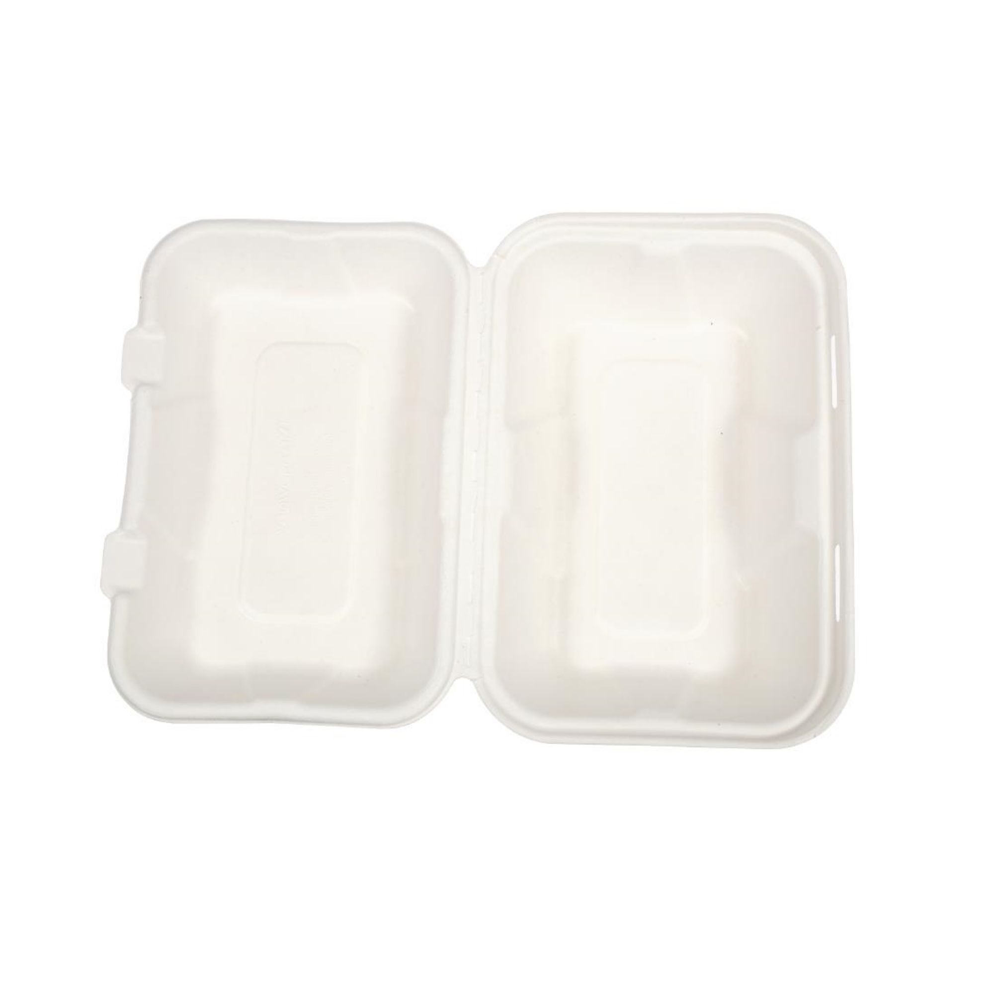 Picture of Vegware Compostable Bagasse Clamshell Hinged Meal Boxes 228mm