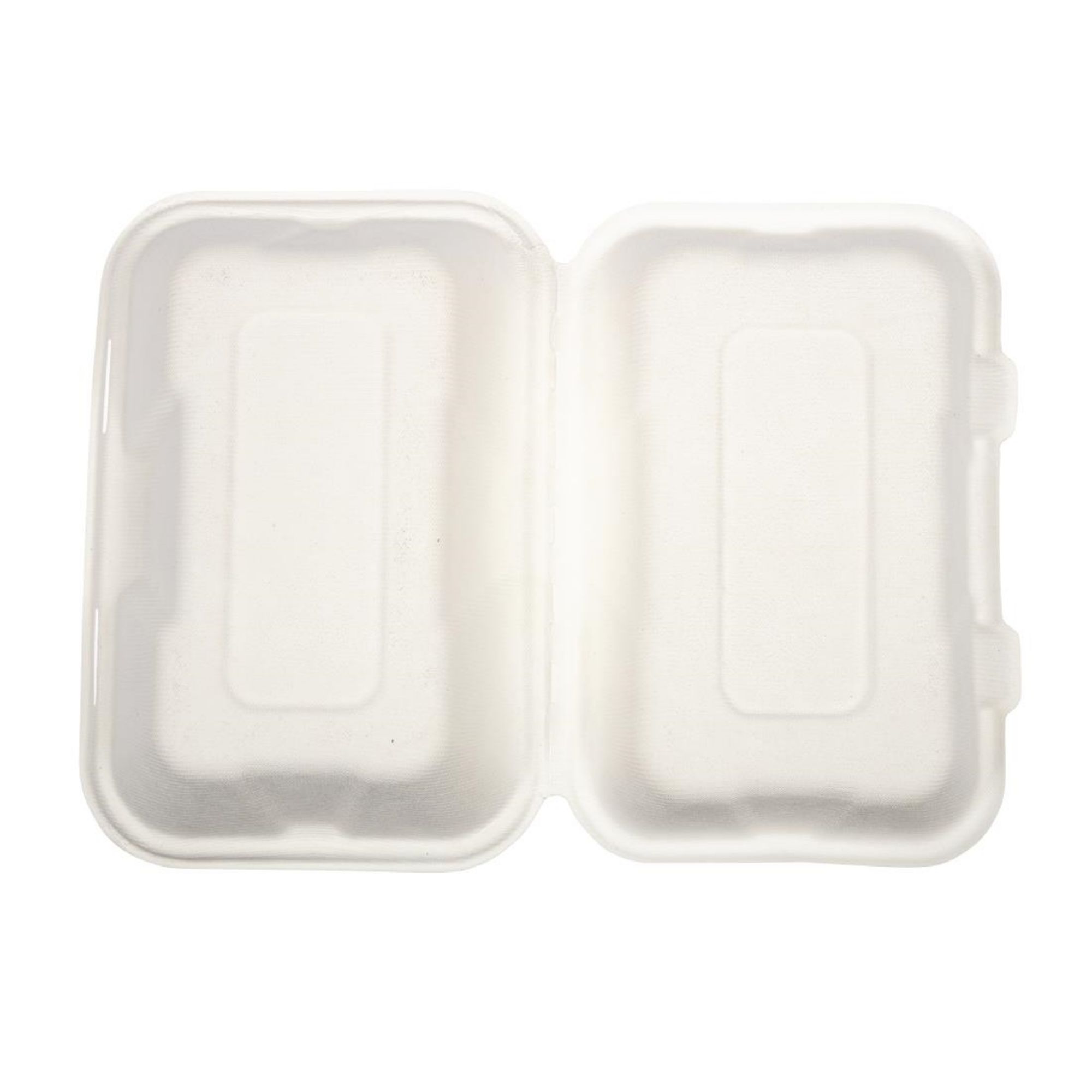 Picture of Vegware Compostable Bagasse Clamshell Hinged Meal Boxes 228mm