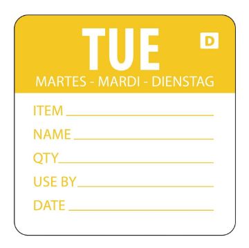 Picture of Hygiplas Dissolvable Day of the Week Labels Tuesday (Pack of 250)