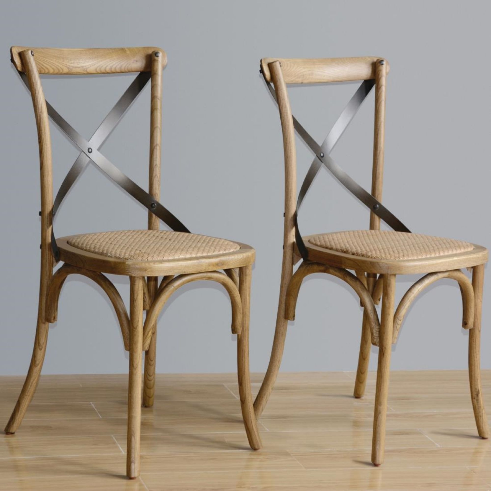 Picture of Bolero Natural Bentwood Chairs with Metal Cross Backrest (Pack of 2)