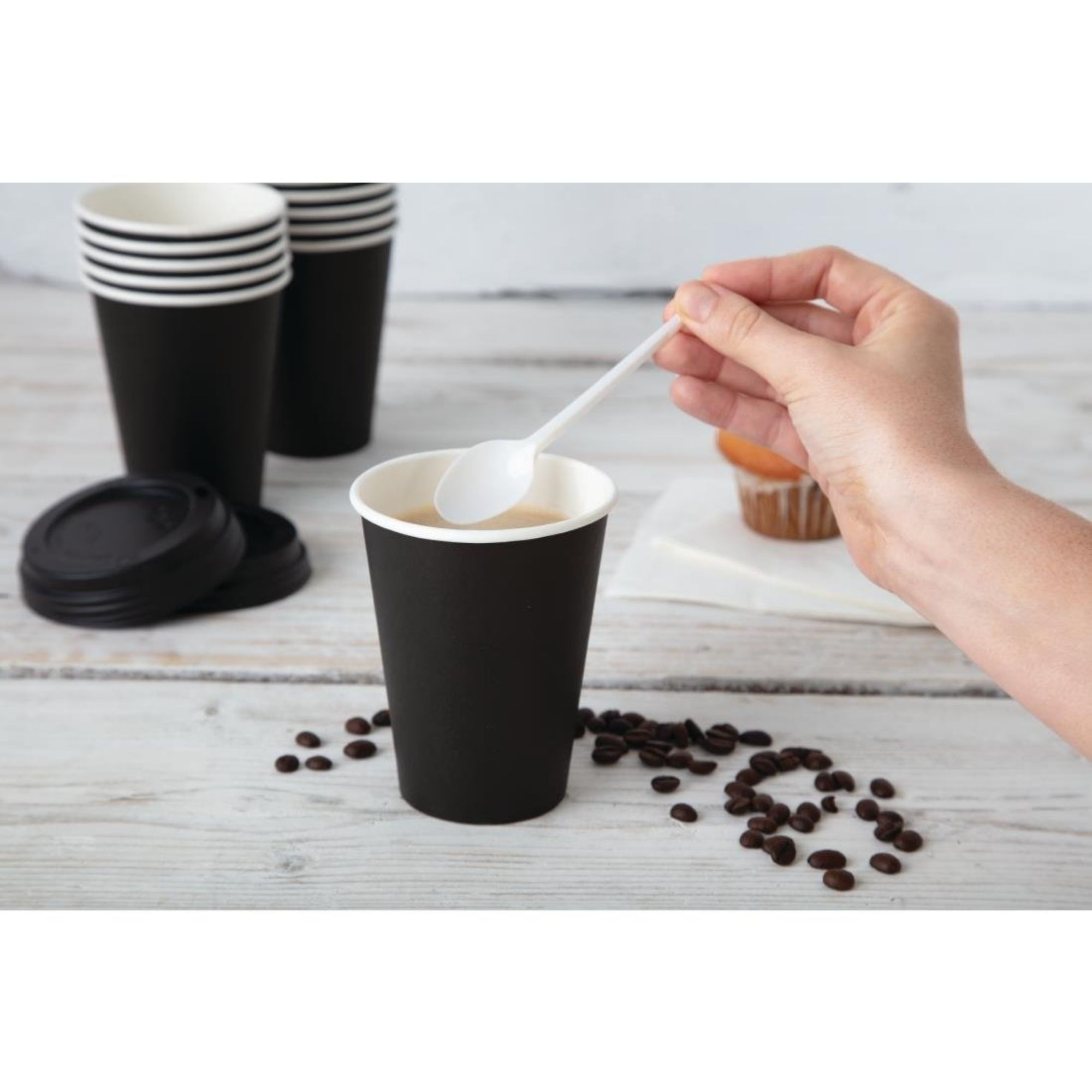 Picture of Fiesta Recyclable Coffee Cups Single Wall Black 225ml / 8oz (Pack of 50)