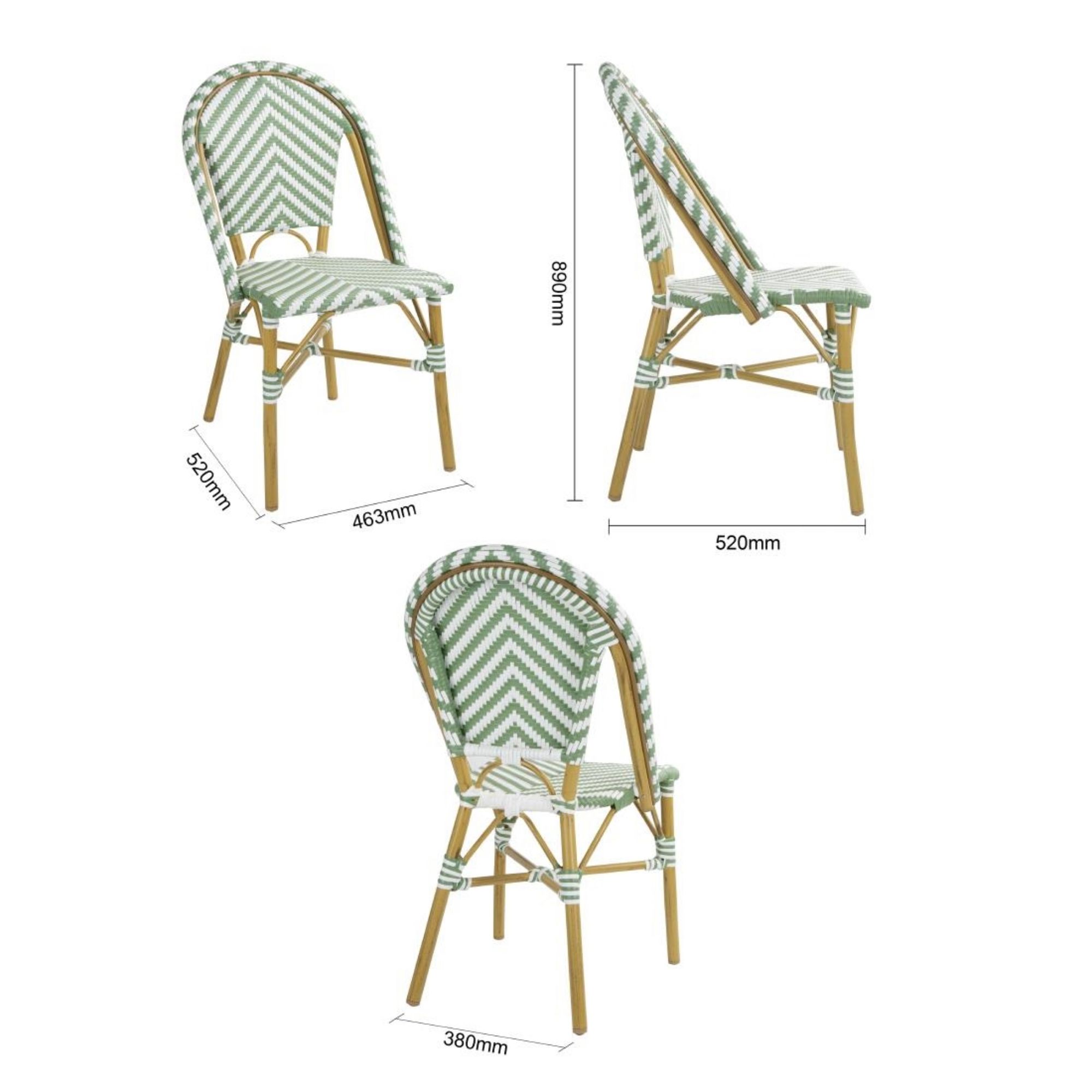 Picture of Bolero Parisian Style Rattan Side Chairs Light Green (Pack of 2)