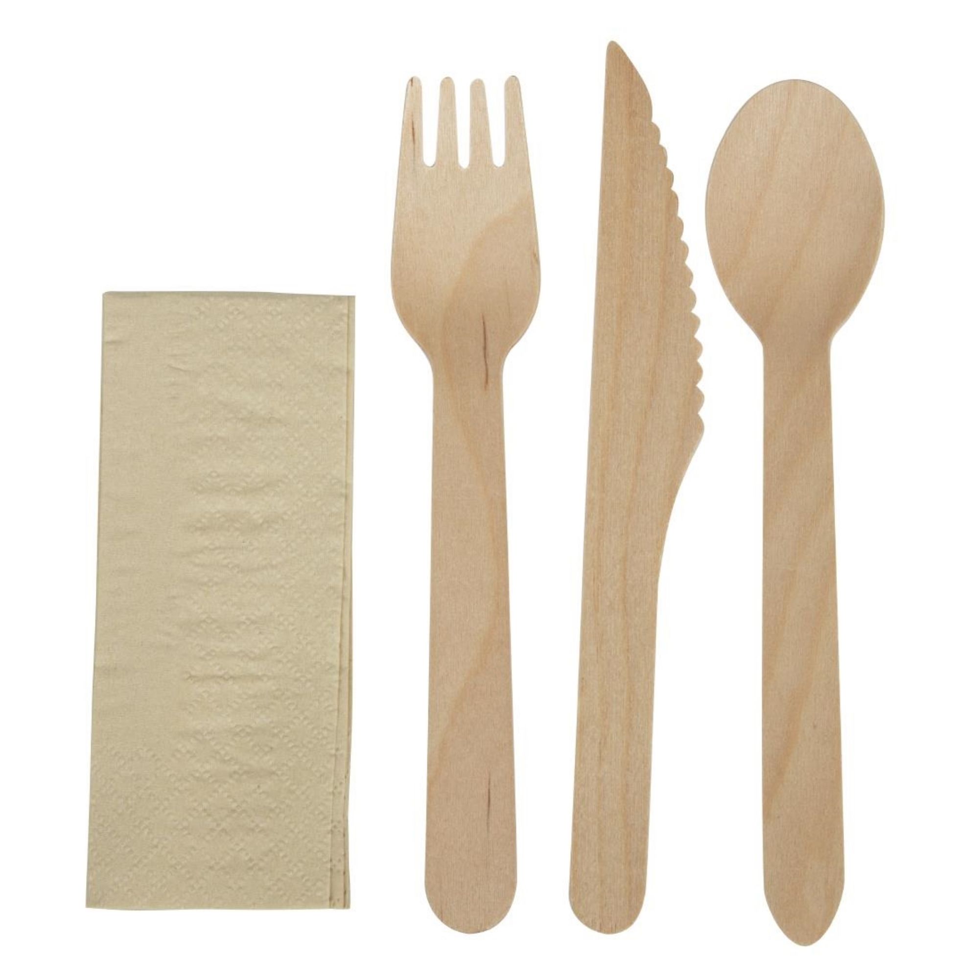 Picture of eGreen Individually Kraft Wrapped 4-in-1 Wooden Cutlery Set (250 pack)