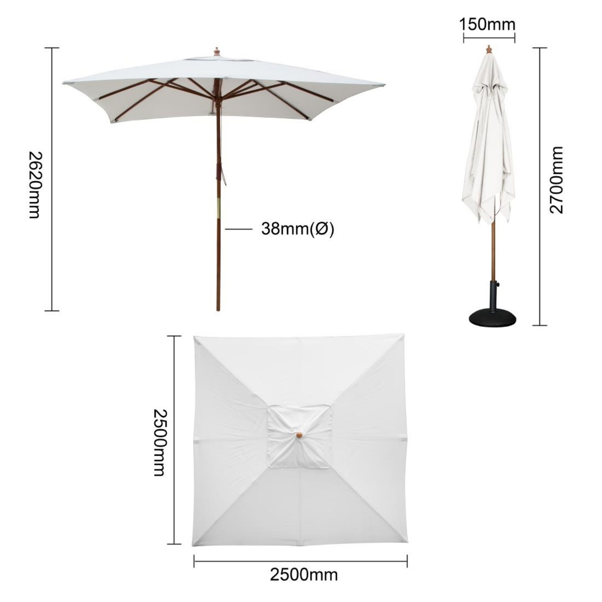 Picture of Bolero Square Parasol Grey 2.5m