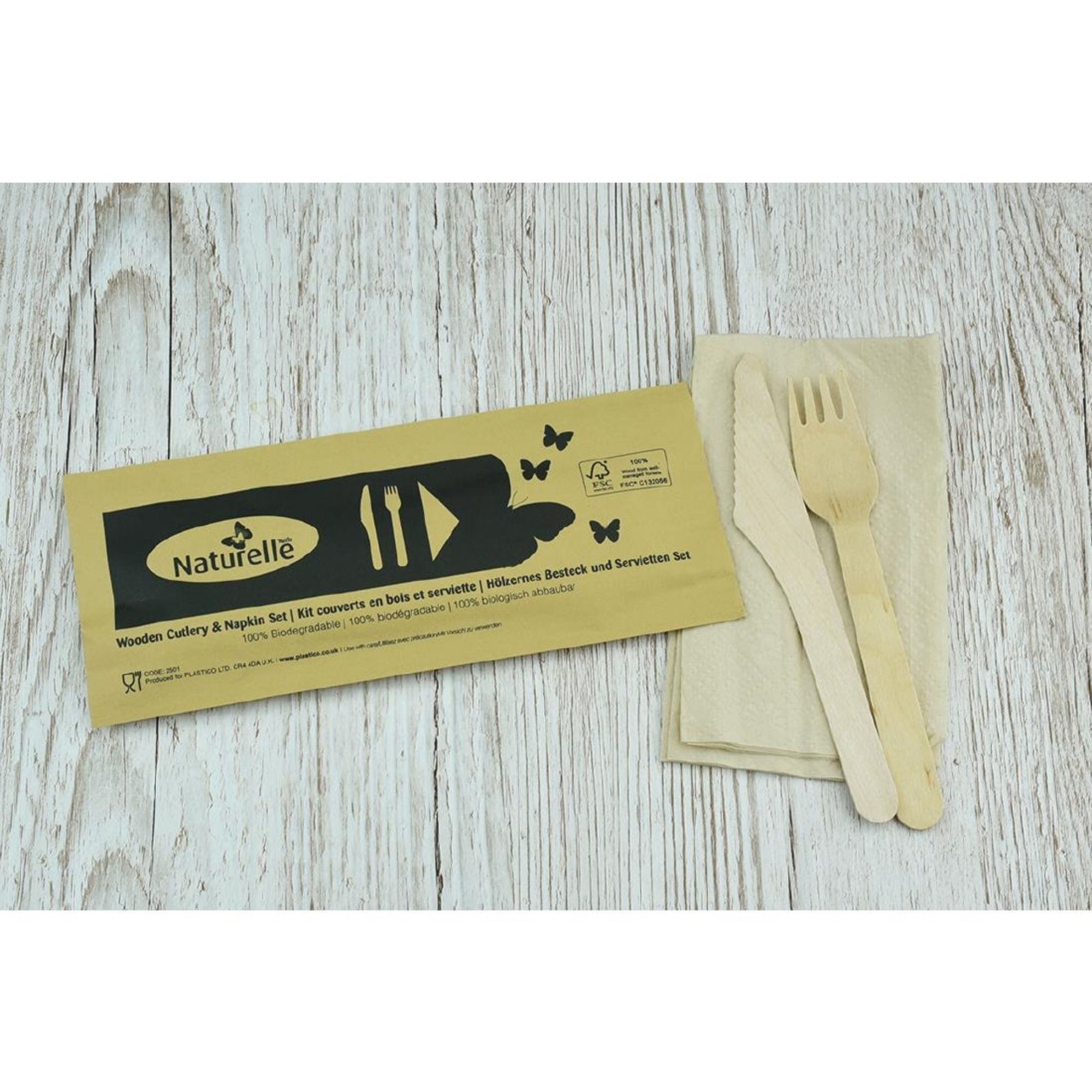 Picture of eGreen Individually Wrapped 3-in-1 Wooden Cutlery Set (250 pack)
