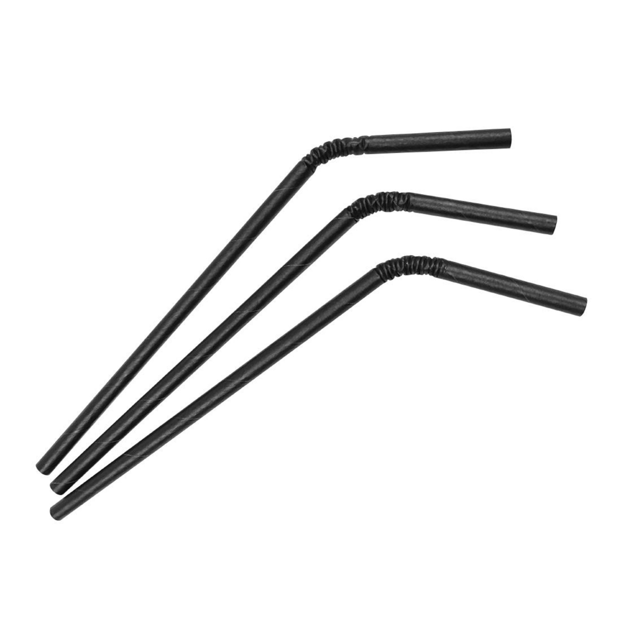 Picture of Fiesta Compostable Individually Wrapped Bendy Paper Straws Black (Pack of 250)