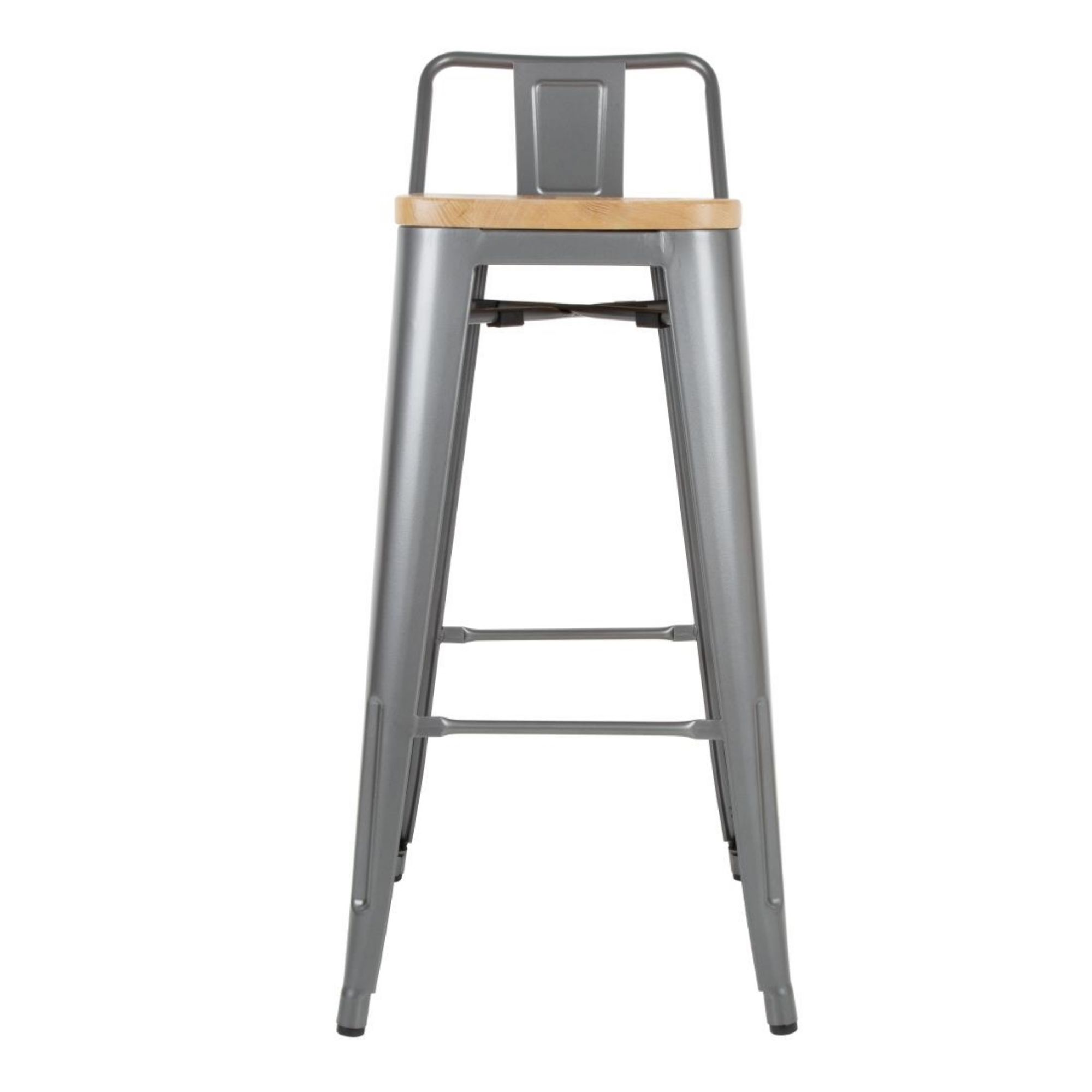 Picture of Bolero Bistro Backrest High Stools with Wooden Seat Pad Gun Metal (Pack of 4)
