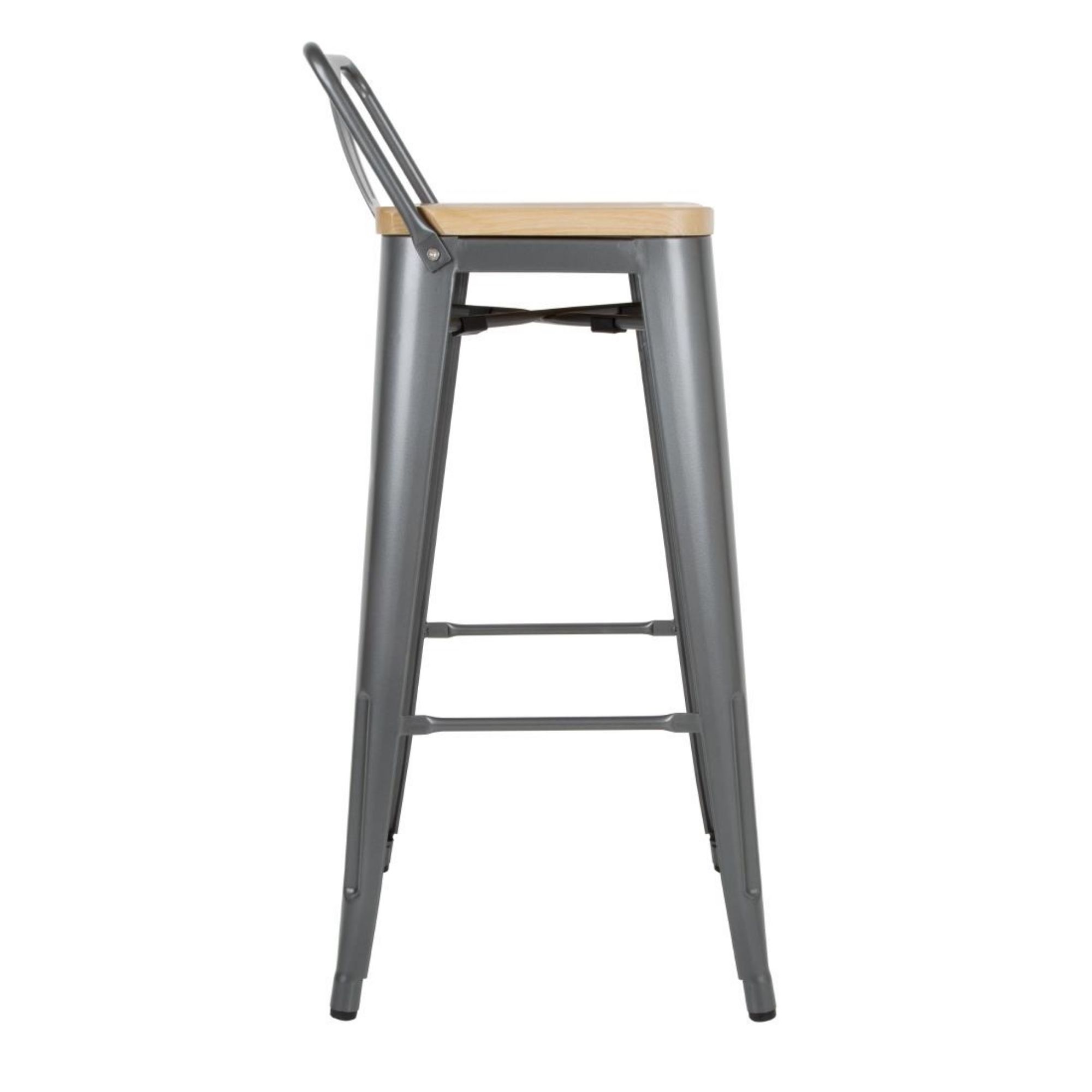 Picture of Bolero Bistro Backrest High Stools with Wooden Seat Pad Gun Metal (Pack of 4)