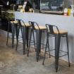 Picture of Bolero Bistro Backrest High Stools with Wooden Seat Pad Gun Metal (Pack of 4) - FB624