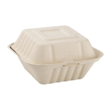 Picture of Fiesta Compostable Bagasse Burger Boxes Natural Colour 152mm (Pack of 500)