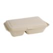Picture of Fiesta Compostable Bagasse Two-Compartment Hinged Food Containers Natural Colour 253mm (200 Pack) - FC541