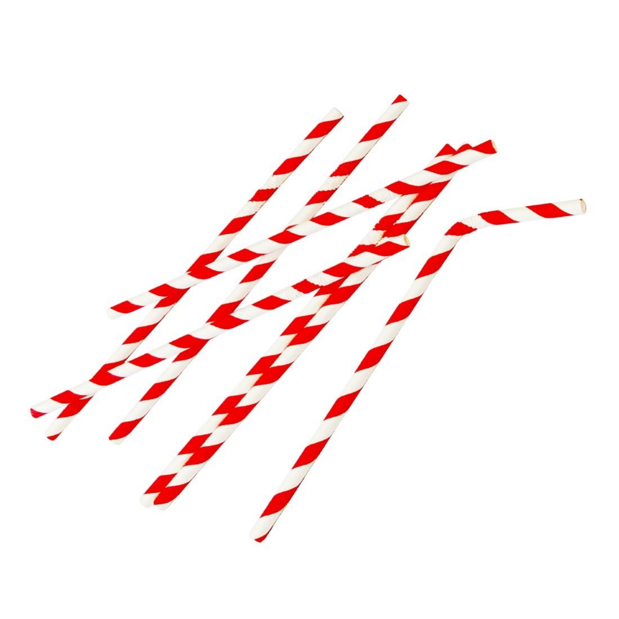 Picture of Fiesta Compostable Bendy Paper Straws Red Stripes (Pack of 250)