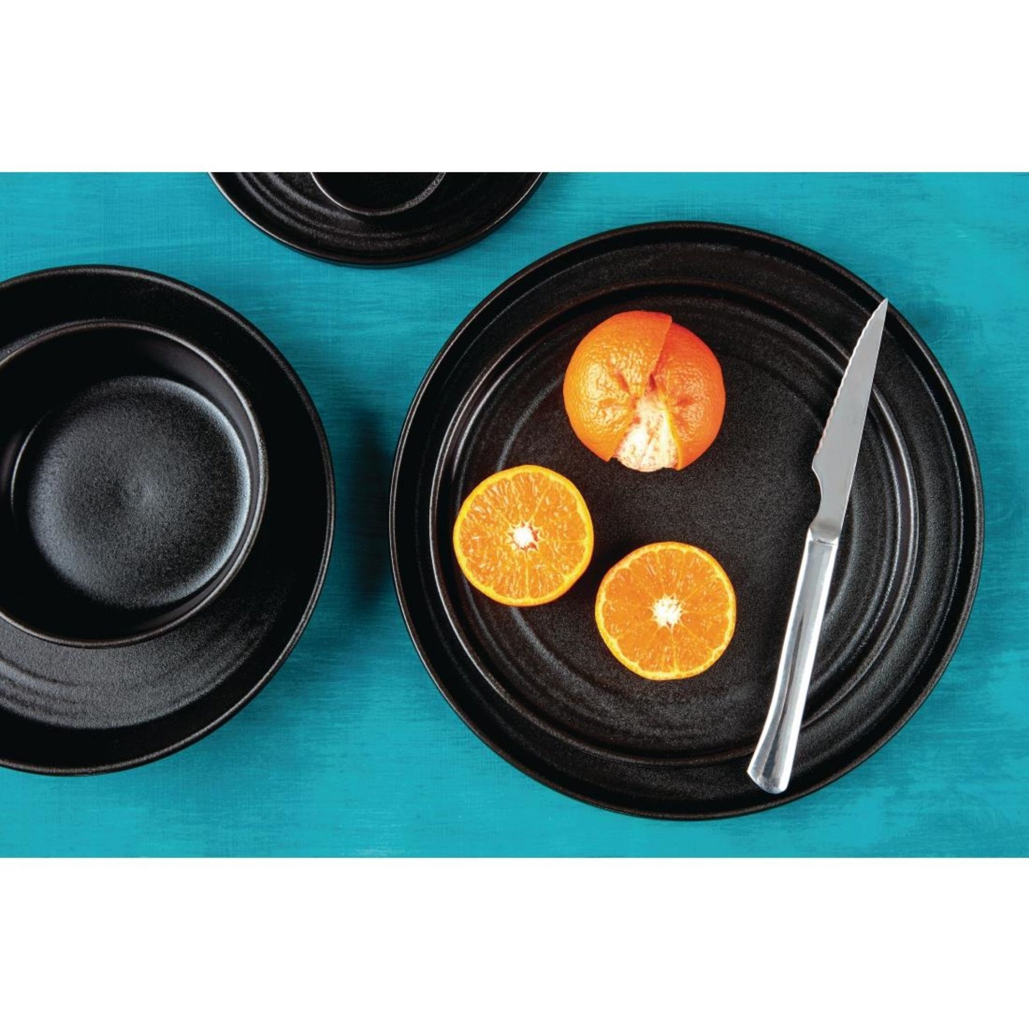 Picture of Olympia Cavolo Textured Black Flat Round Plate - 180mm (Box 6)