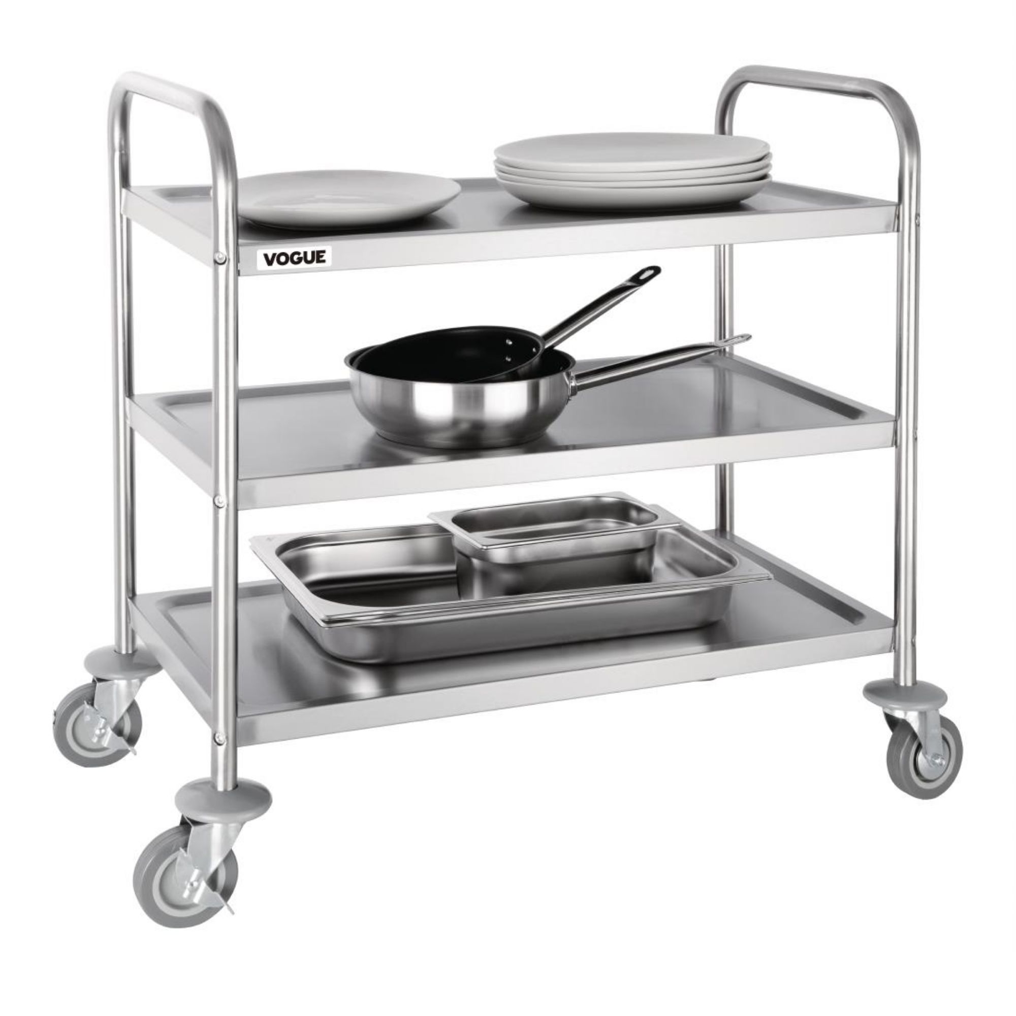 Picture of Vogue Stainless Steel 3 Tier Clearing Trolley Medium