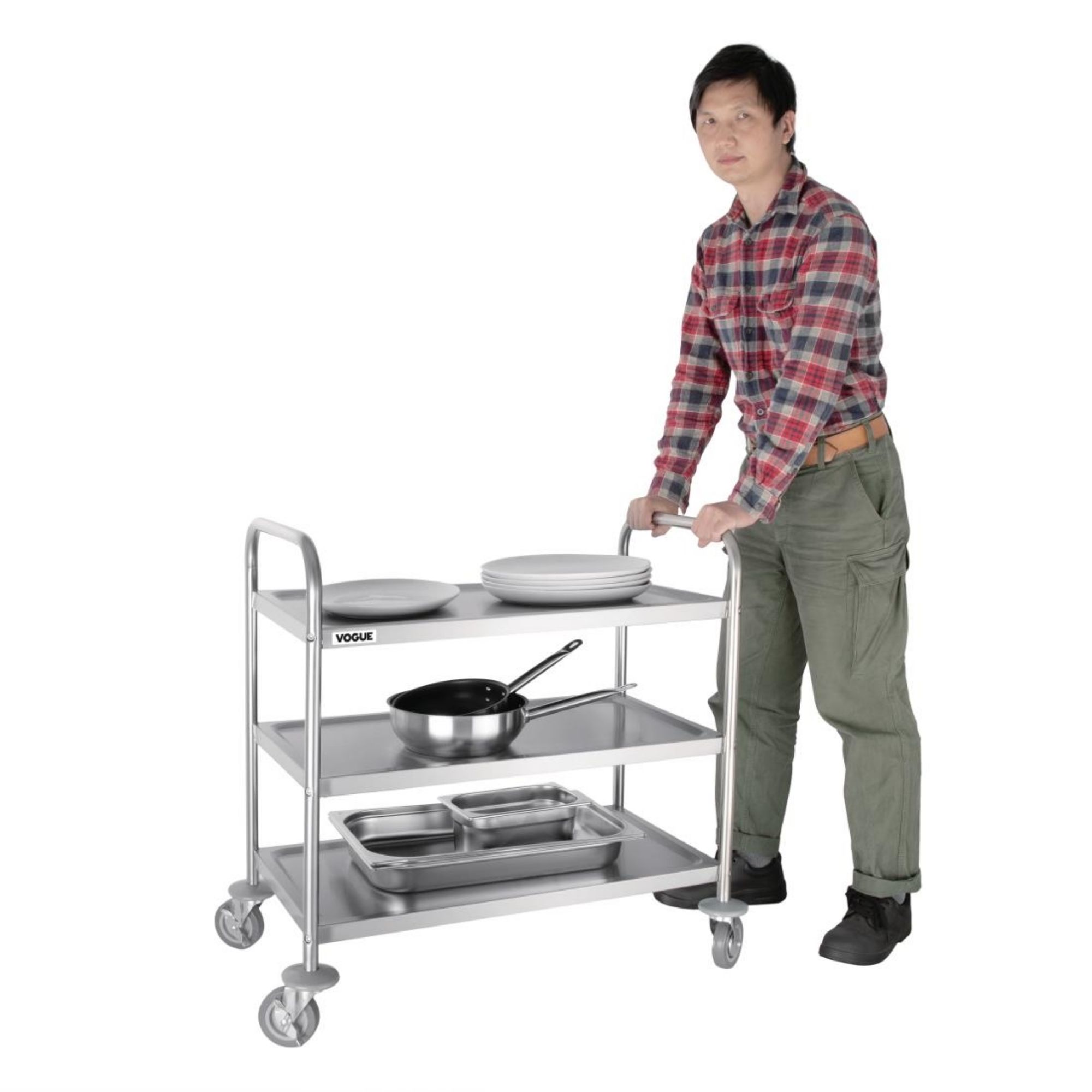 Picture of Vogue Stainless Steel 3 Tier Clearing Trolley Medium