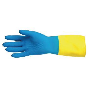 Picture of MAPA Alto 405 Liquid-Proof Heavy-Duty Janitorial Gloves Blue and Yellow Large