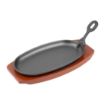 Picture of Olympia Cast Iron Oval Sizzler with Wooden Stand 24cm - F464