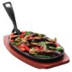 Picture of Olympia Cast Iron Oval Sizzler with Wooden Stand 24cm - F464