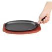 Picture of Olympia Cast Iron Oval Sizzler with Wooden Stand 24cm - F464