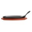 Picture of Olympia Cast Iron Oval Sizzler with Wooden Stand 24cm - F464
