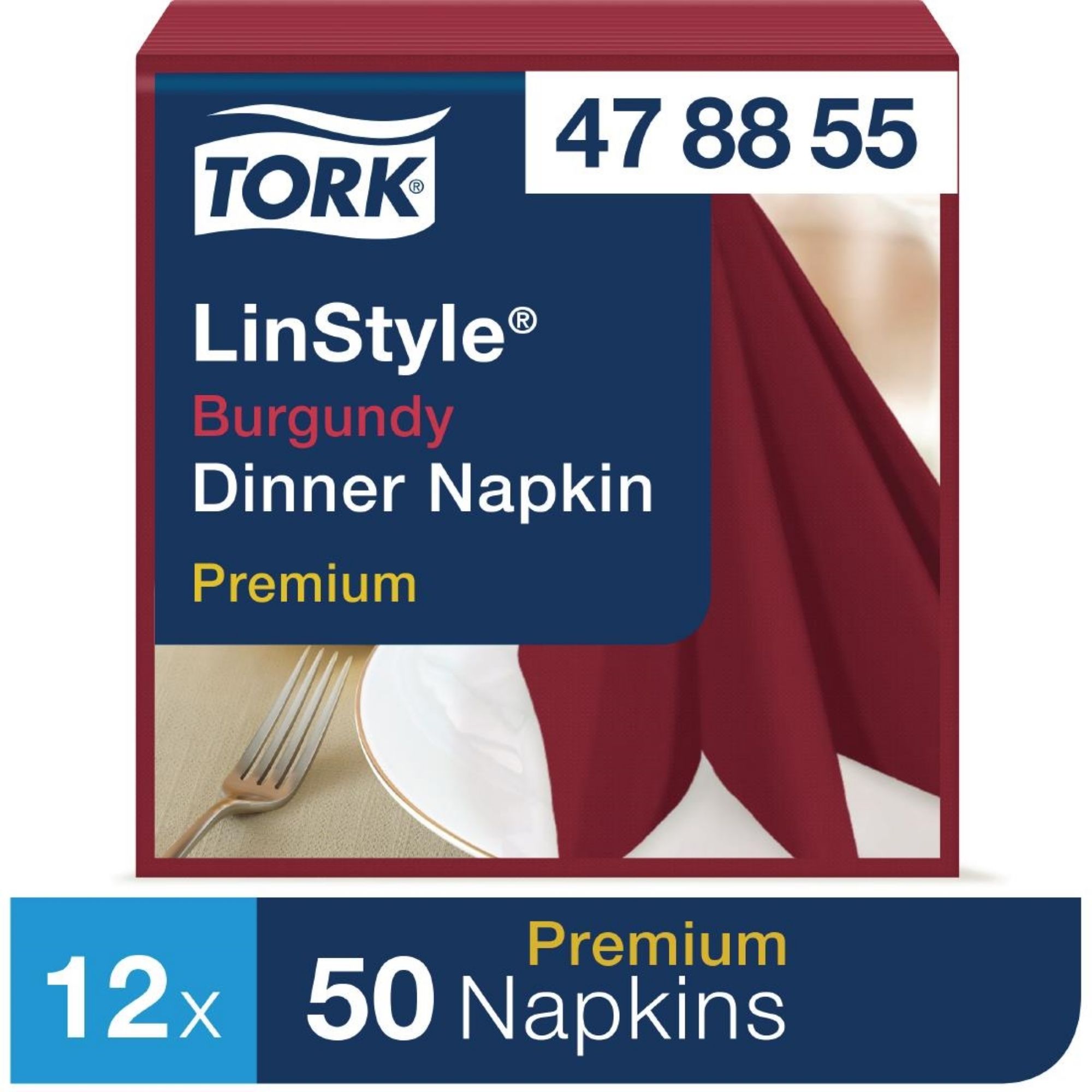 Picture of Tork Premium Linstyle Dinner Napkin Burgundy 40x40cm 1/4 Fold (Pack of 600)