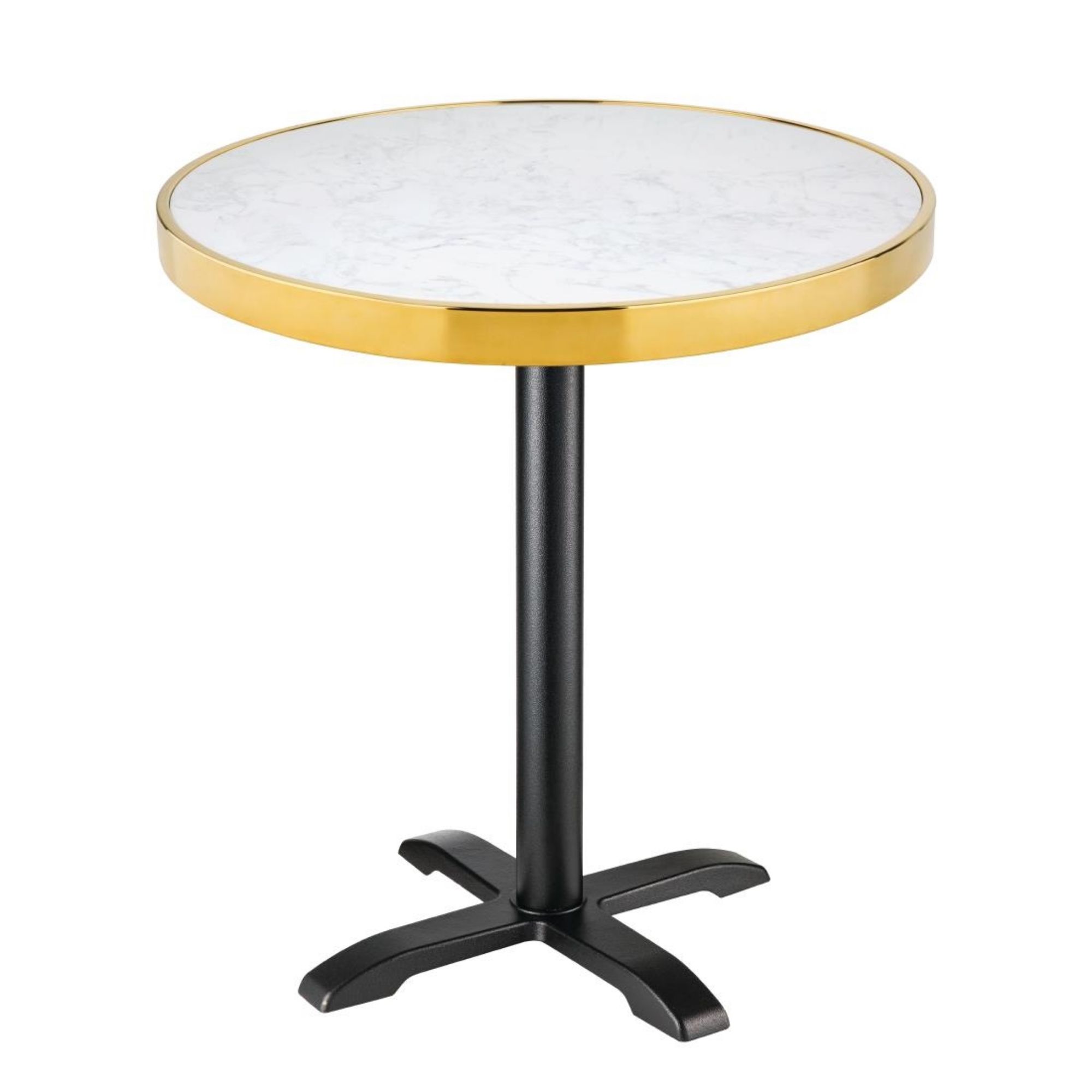 Picture of Bolero Round Marble Tabletop with Brass Effect Rim White 600mm