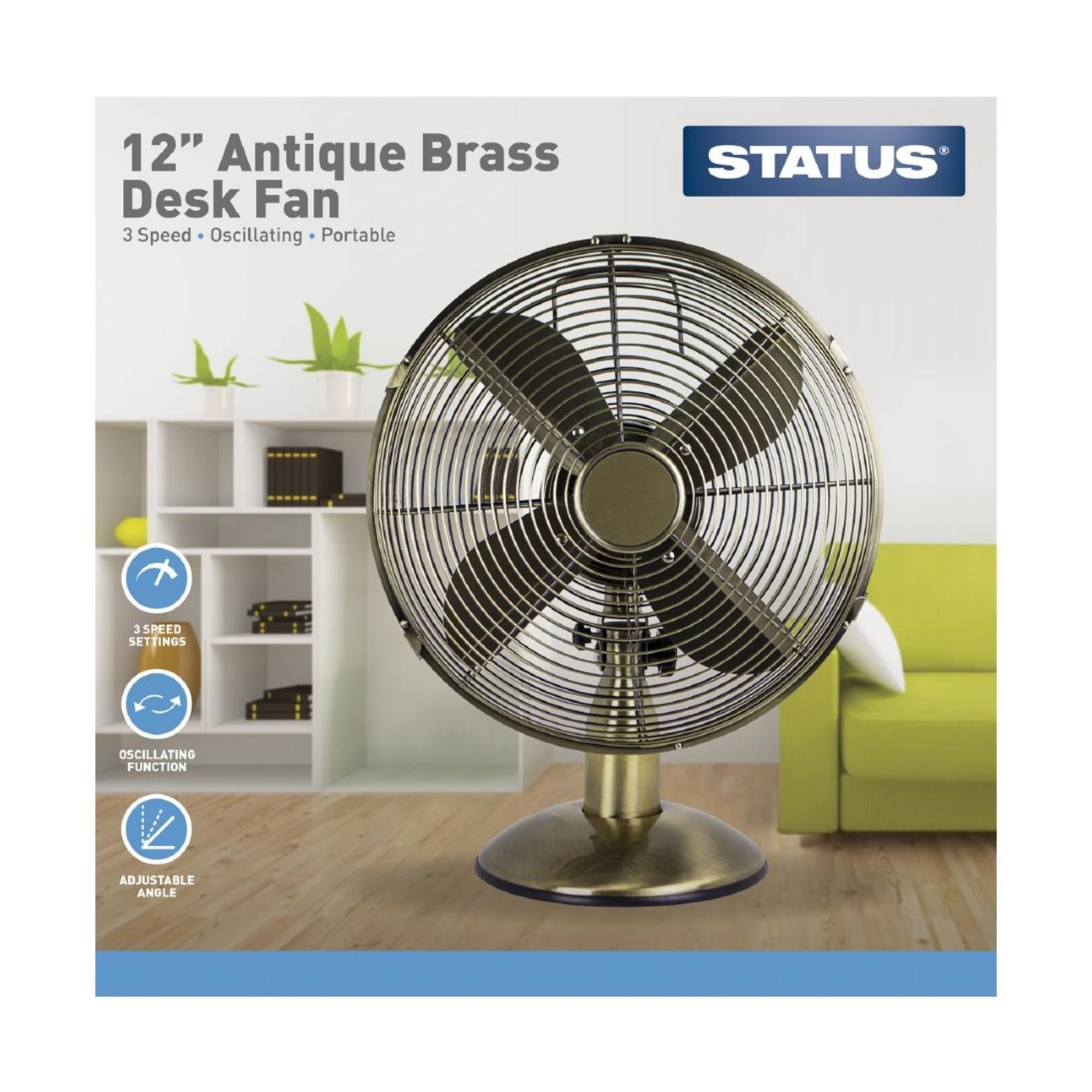 Picture of Status 12" Oscillating Antique Brass Desktop Fan