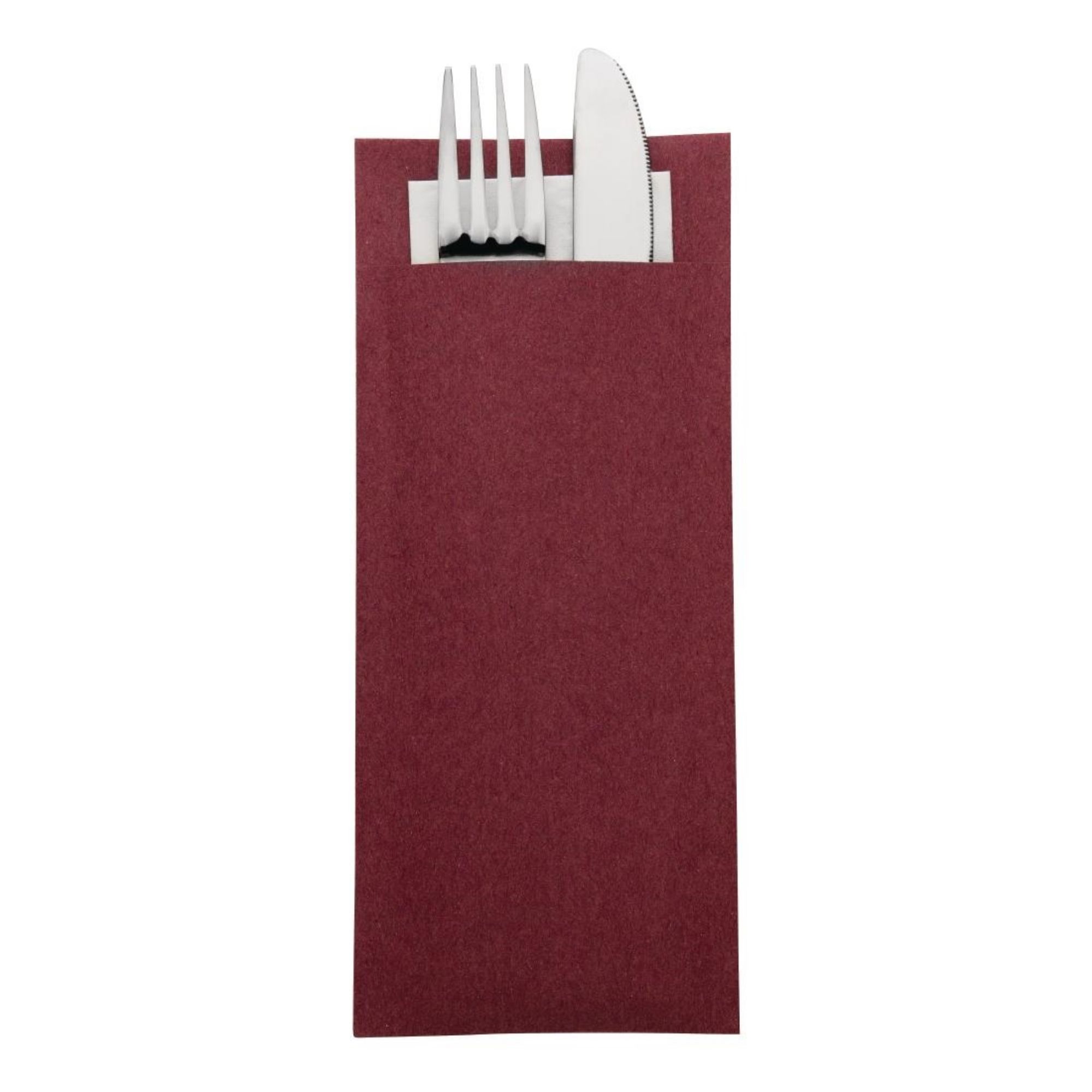 Picture of Europochette Burgundy Cutlery Pouch with White Napkin (Pack of 500)