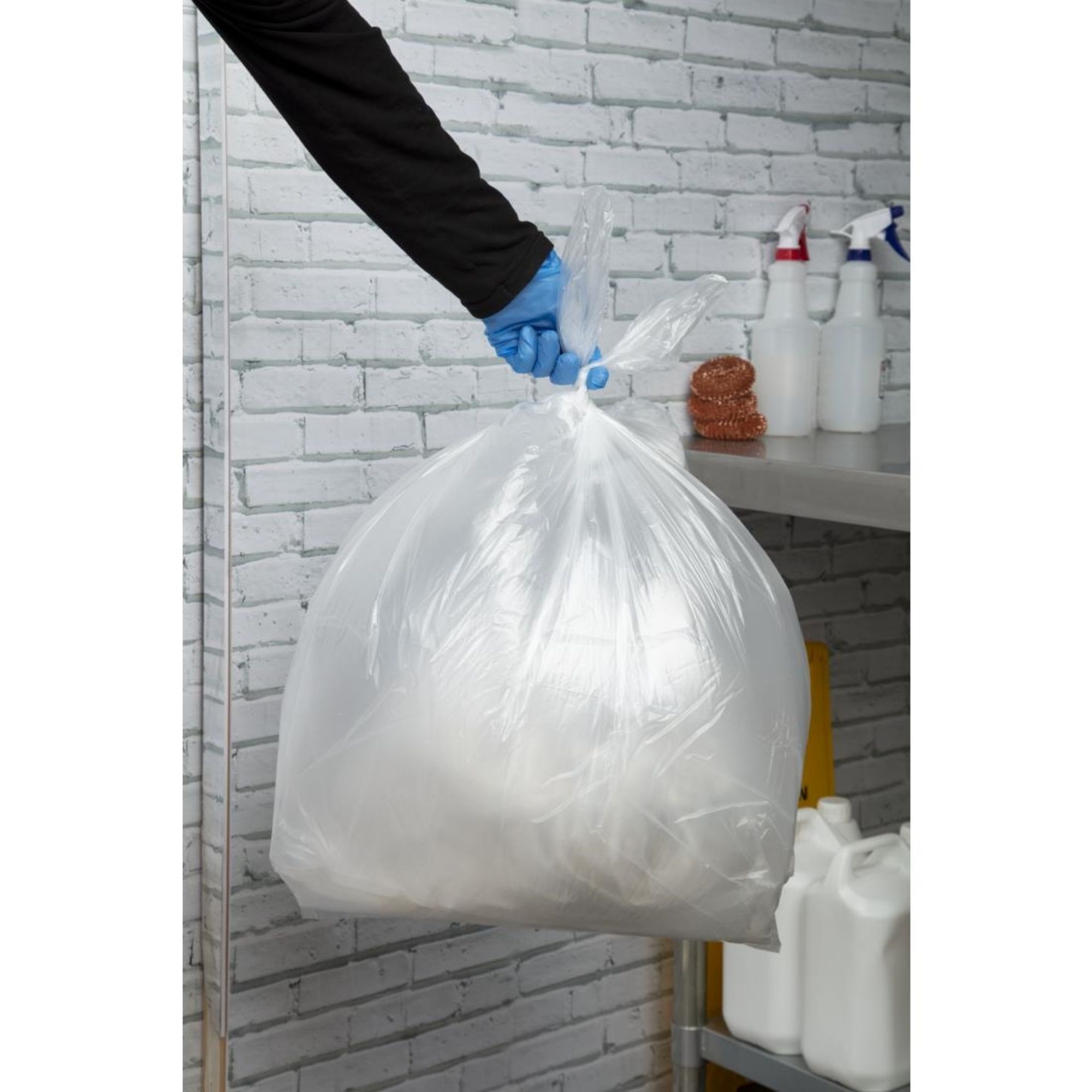 Picture of Jantex Light Duty Recycled Bin Bag 10kg 80ltr Clear (Pack of 200)