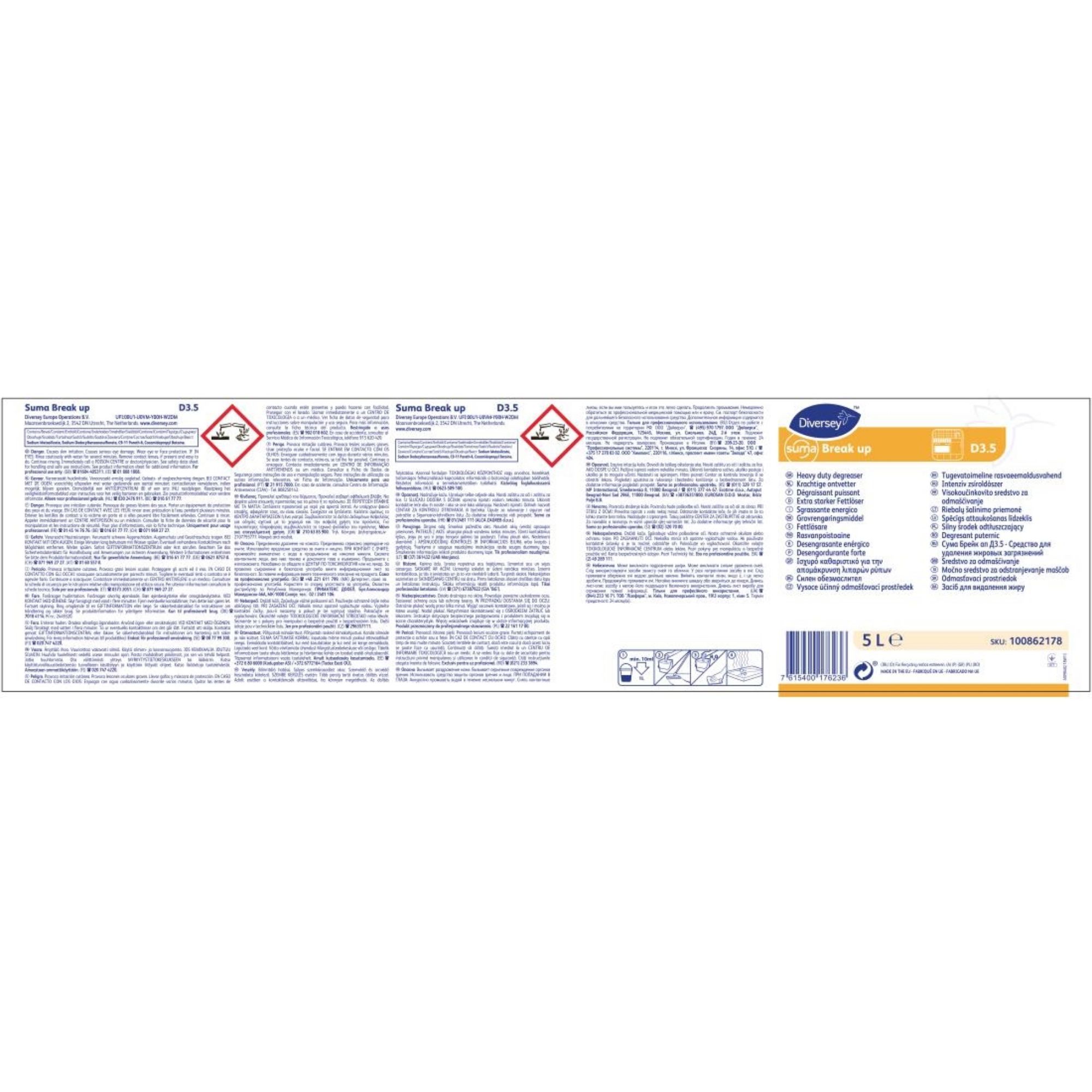 Picture of Suma Break Up D3.5 Heavy-Duty Kitchen Degreaser Concentrate 5Ltr (Pack of 2)