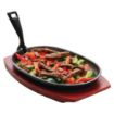 Picture of Olympia Cast Iron Oval Sizzler with Wooden Stand 28cm - CC310
