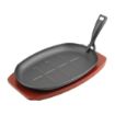 Picture of Olympia Cast Iron Oval Sizzler with Wooden Stand 28cm - CC310