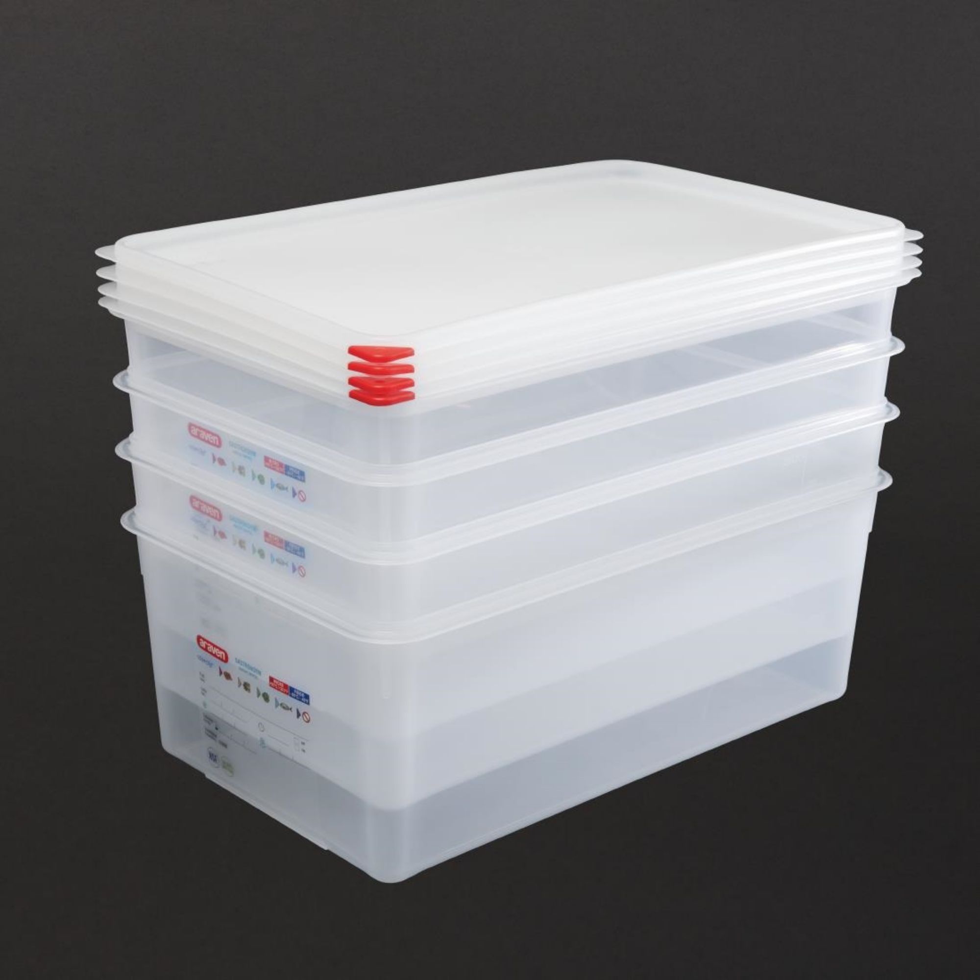 Picture of Araven Polypropylene 1/1 Gastronorm Food Storage Box 28Ltr (Pack of 4)