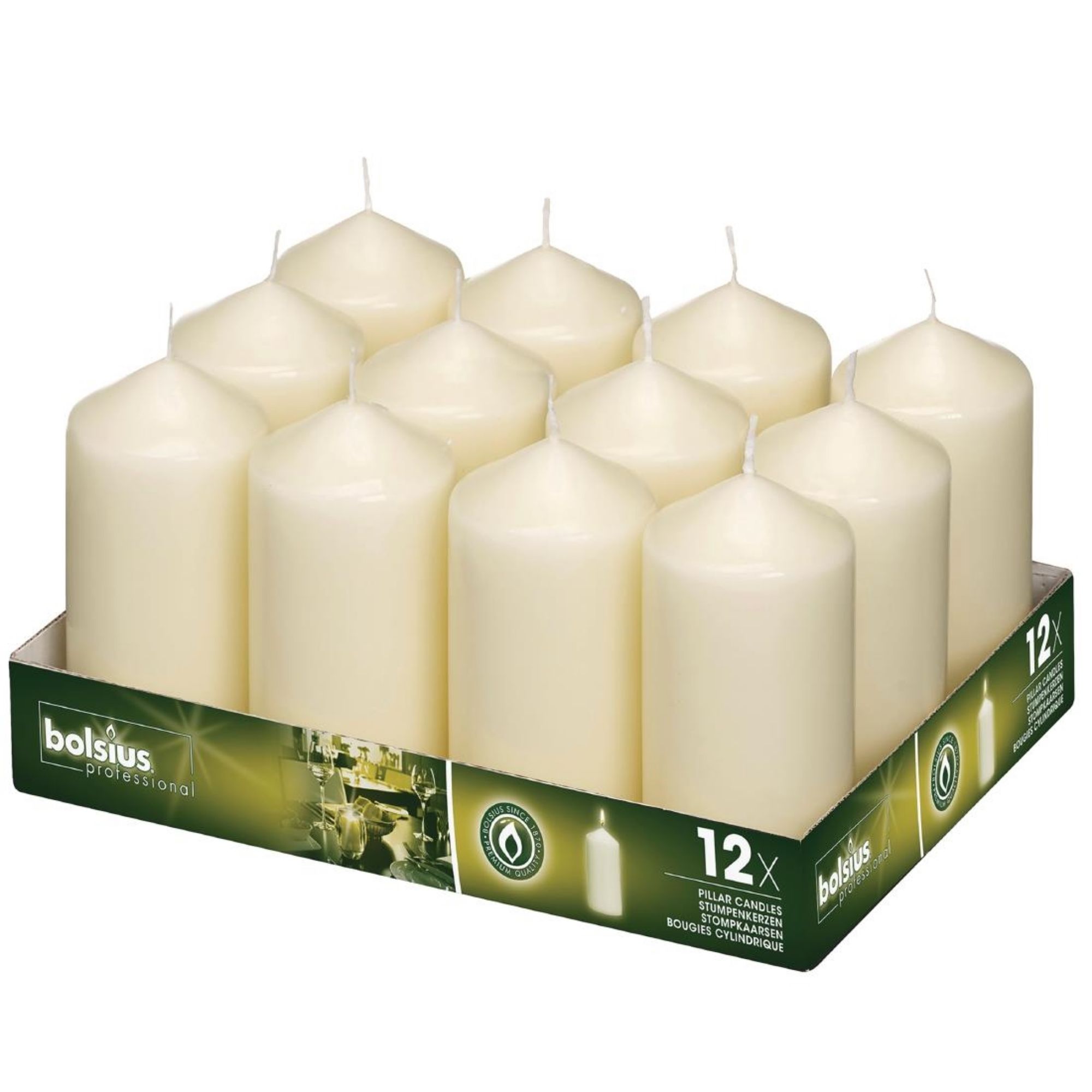 Picture of Bolsius Tall Pillar Candles Ivory 120mm (Pack of 12)