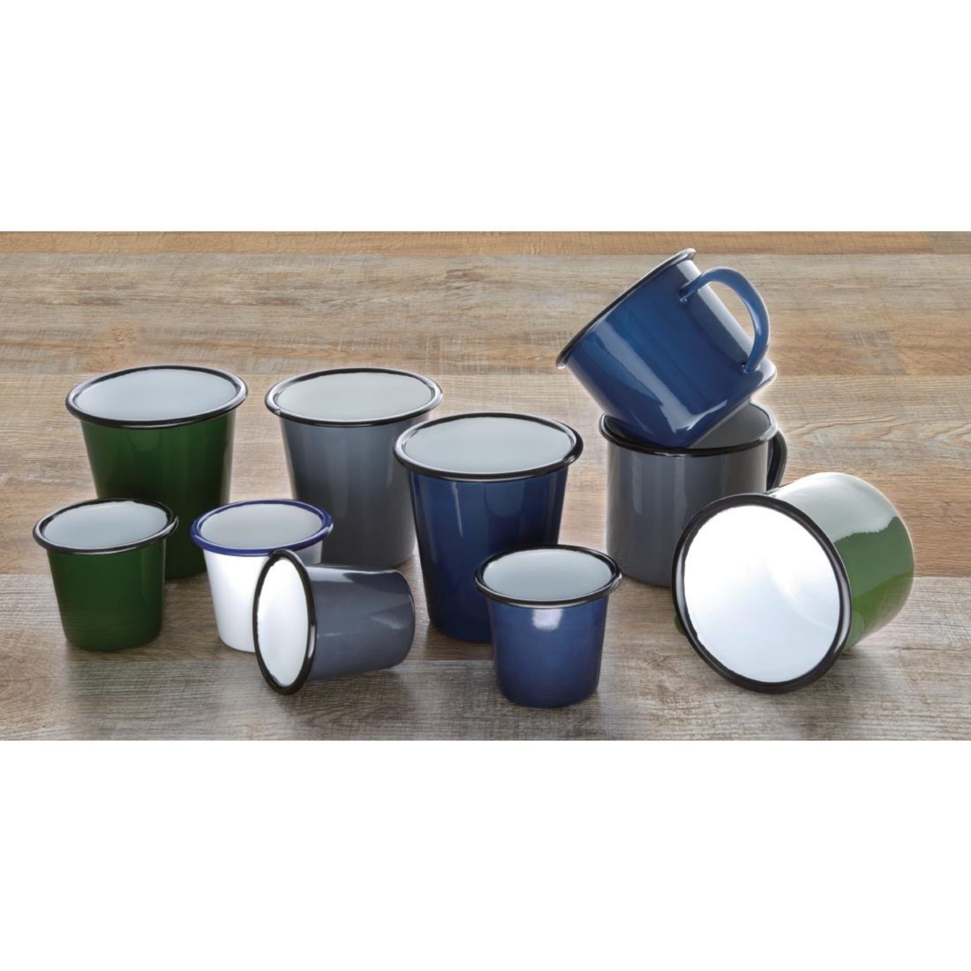 Picture of Olympia Enamel Mugs Blue 350ml (Pack of 6)