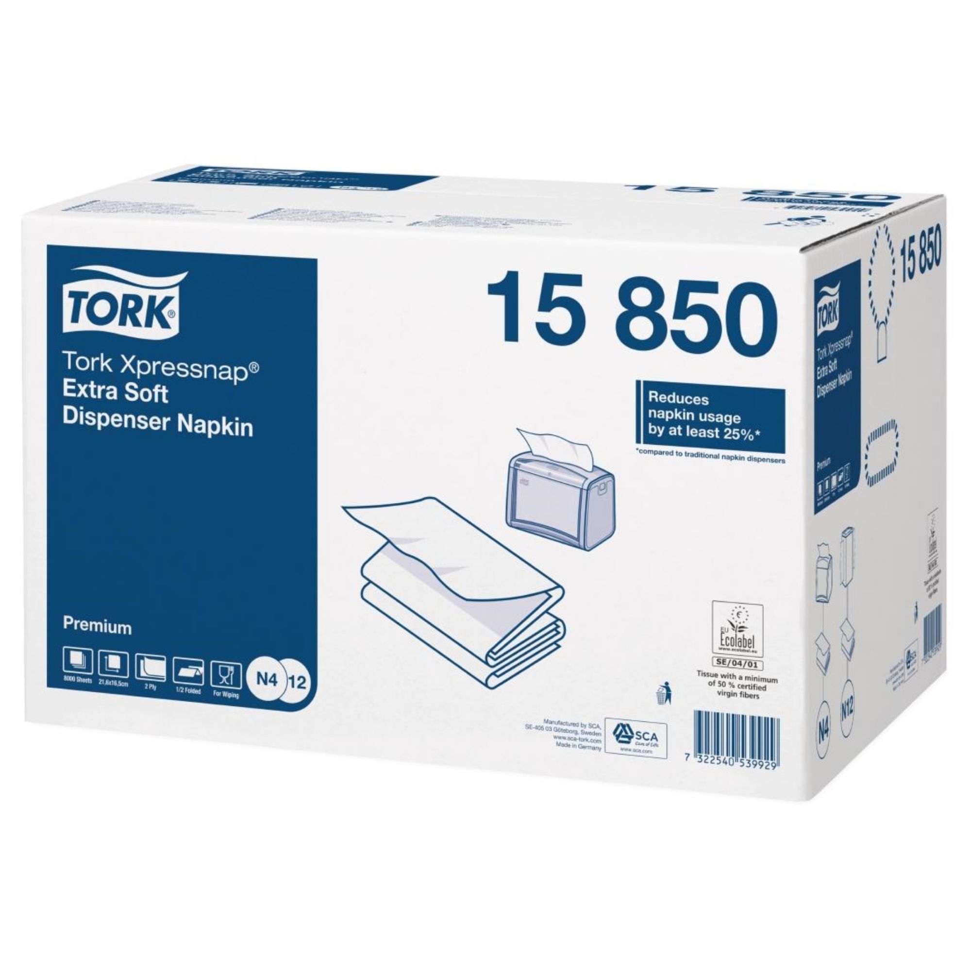 Picture of Tork Xpressnap Extra Soft Dispenser Napkin White 2Ply 1/2 Fold (Pack of 8x1000)