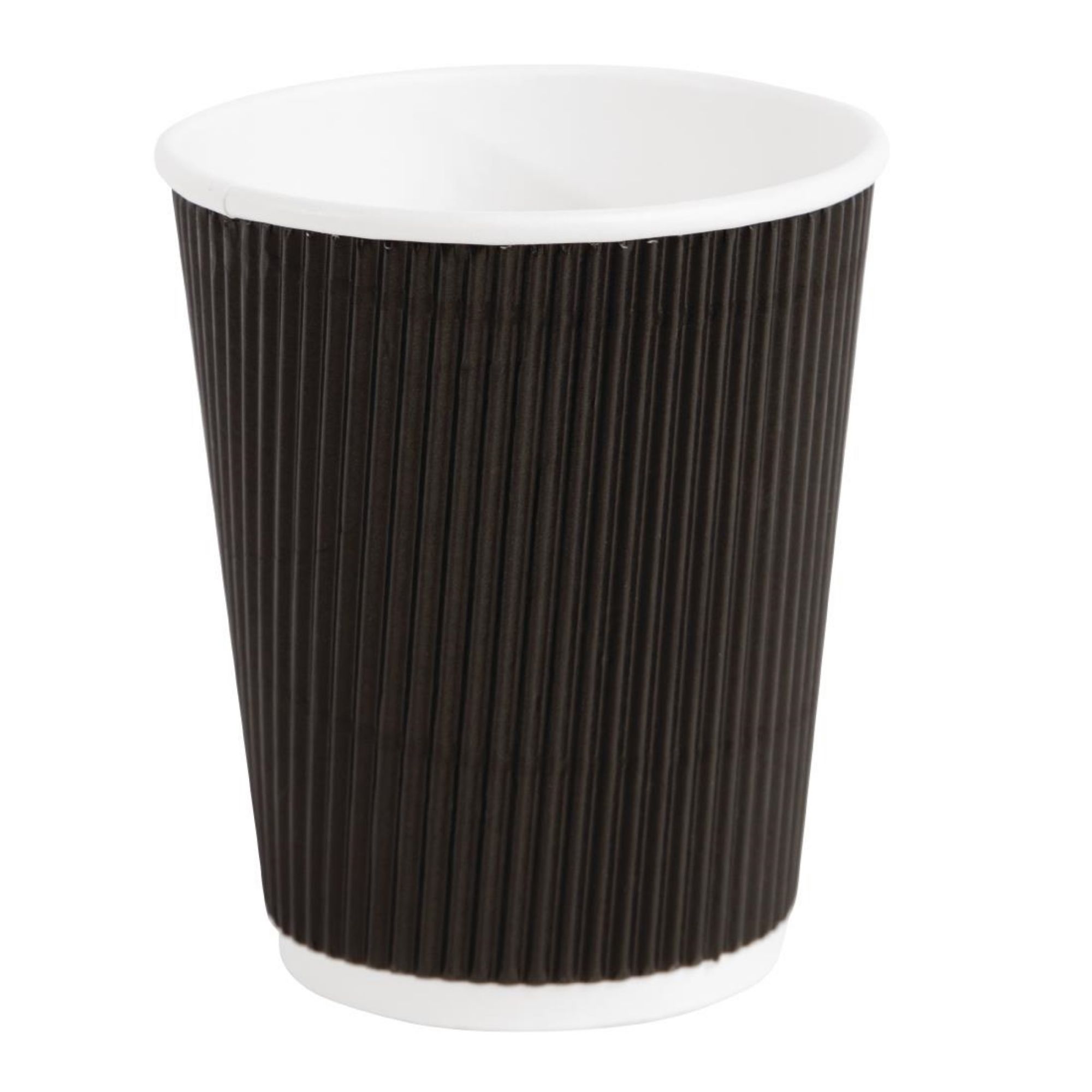 Picture of Fiesta Recyclable Coffee Cups Ripple Wall Black 225ml / 8oz (Pack of 25) - CM540