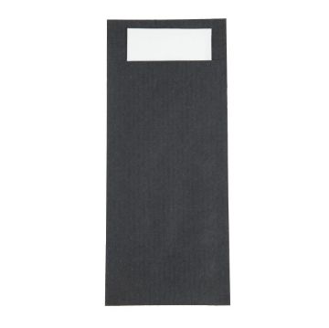Picture of Europochette Black Cutlery Pouch with White Napkin (Pack of 500)