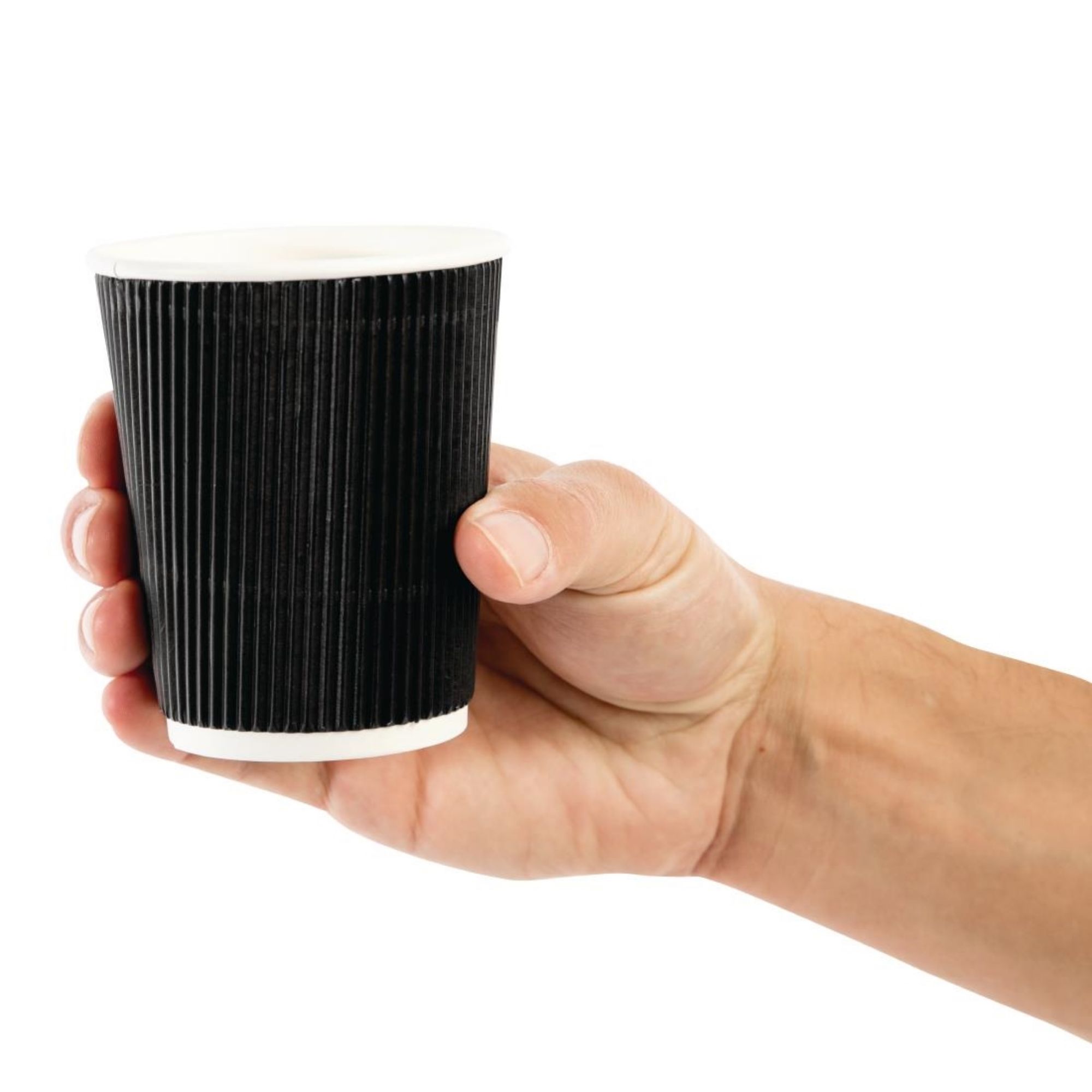 Picture of Fiesta Recyclable Coffee Cups Ripple Wall Black 225ml / 8oz (Pack of 500)