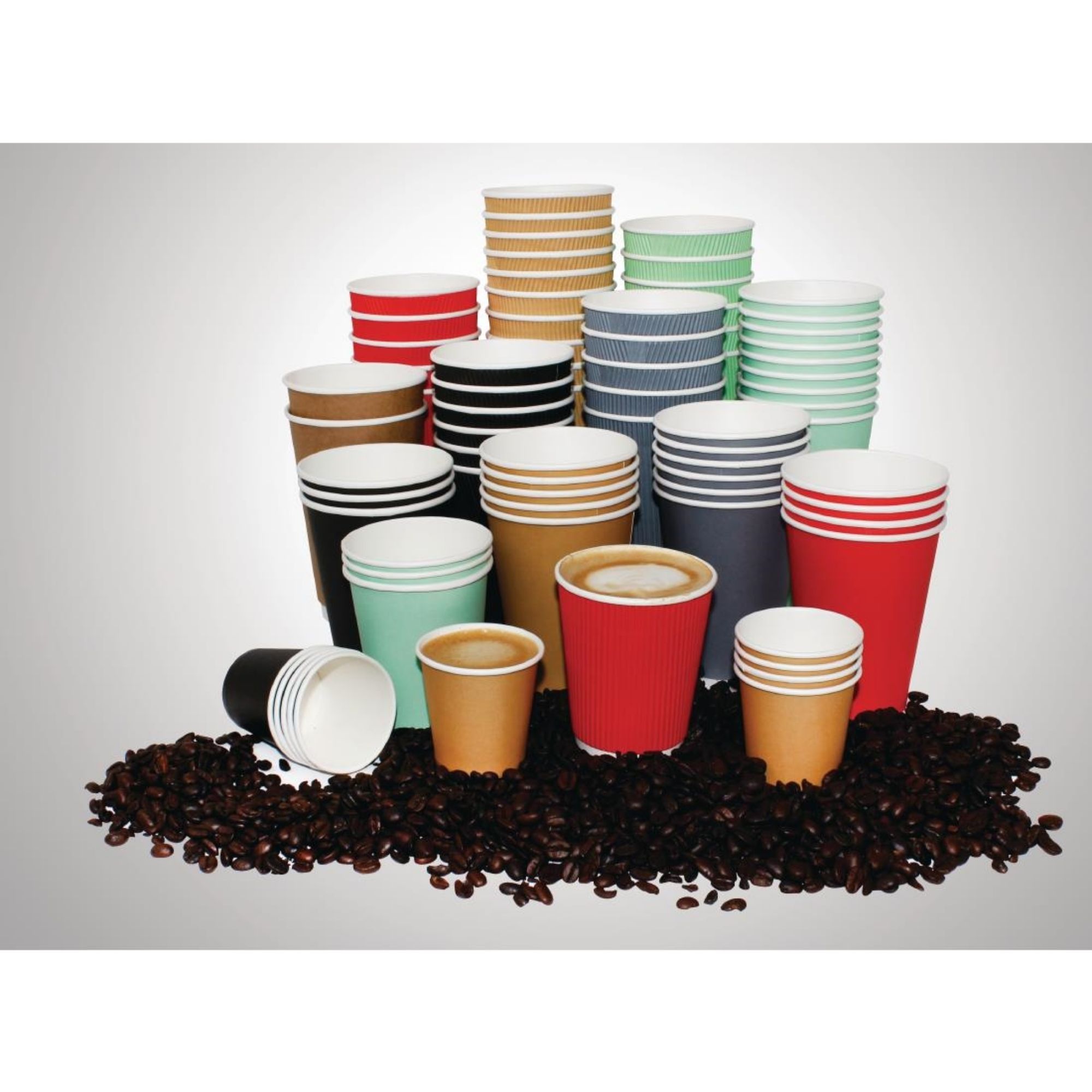 Picture of Fiesta Recyclable Coffee Cups Ripple Wall Black 225ml / 8oz (Pack of 500)