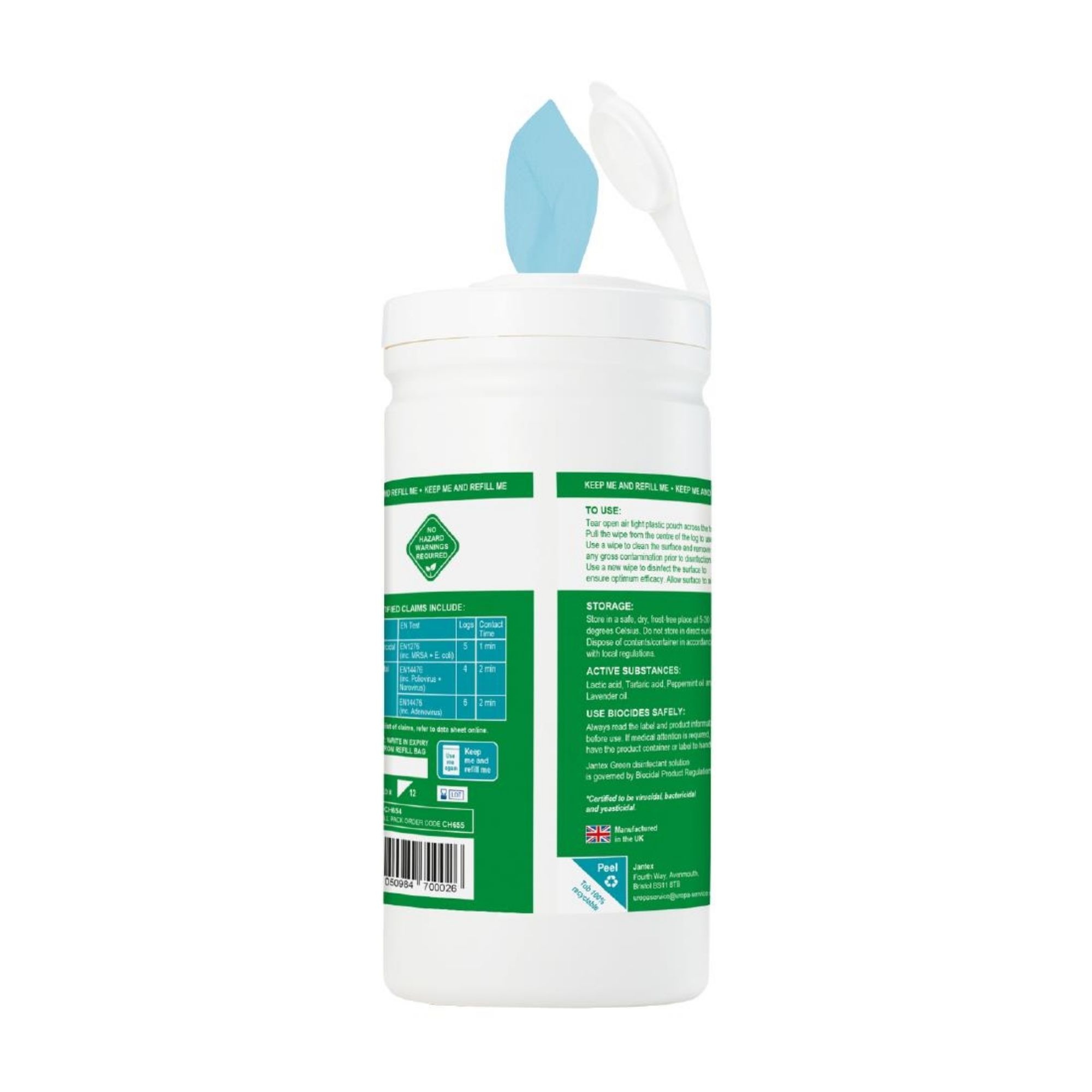 Picture of Jantex Green Probe Sanitiser Wipes Starter Tub 130mm (100 Pack)